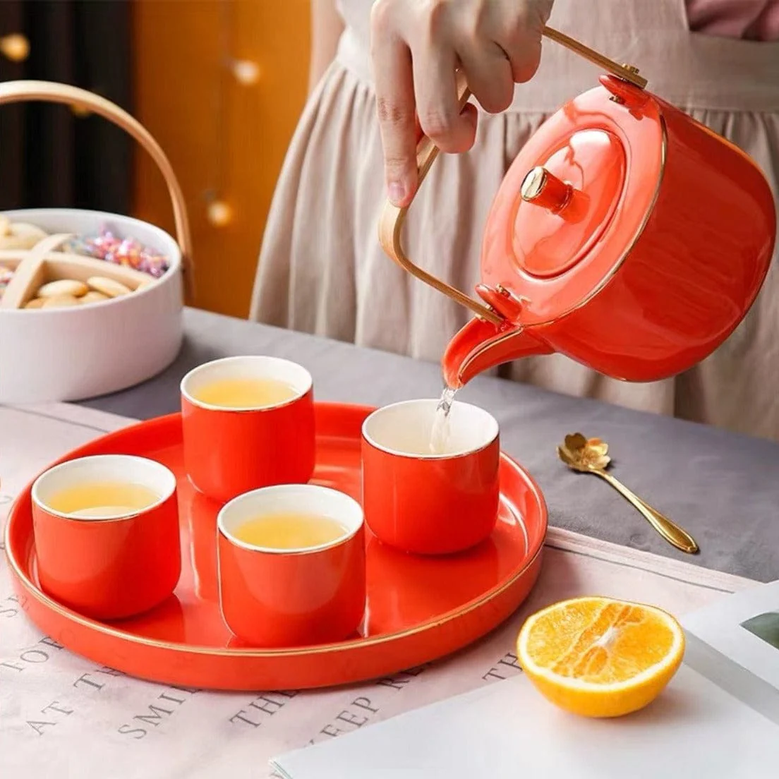 Luxury Tea Set Orange - Image 6