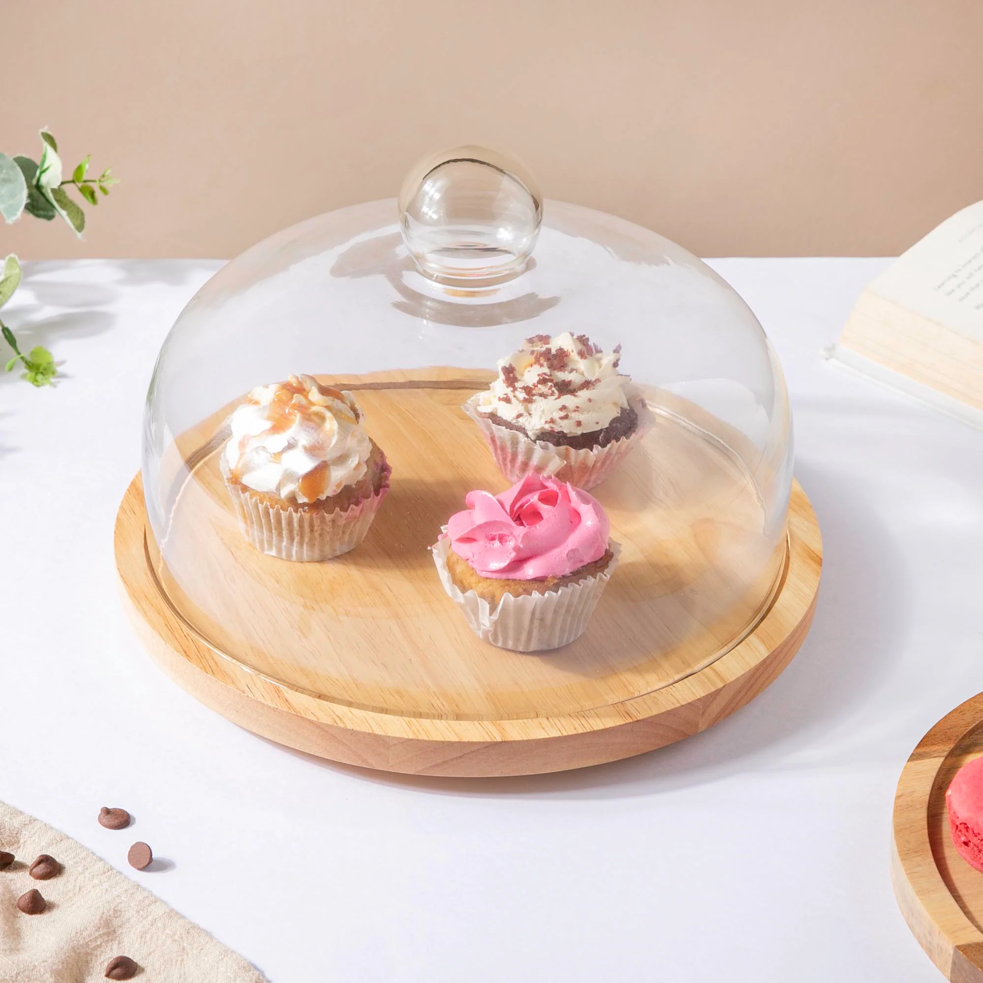 Rubber Wood Rotating Cake Stand 8 Inch - Image 2