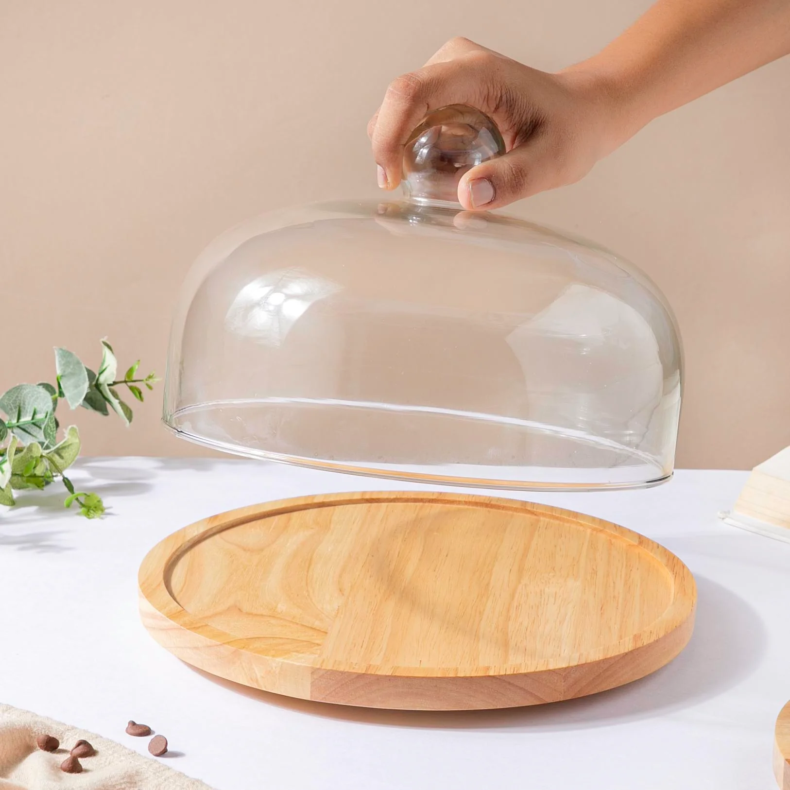 Rubber Wood Rotating Cake Stand 8 Inch - Image 3