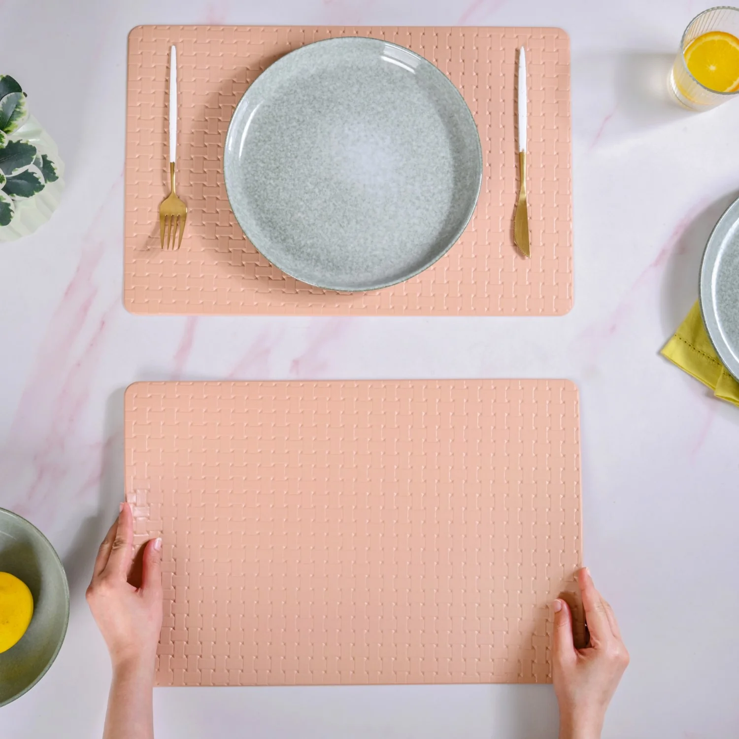 Coral Peach Weave Placemat Set Of 6 - Image 2
