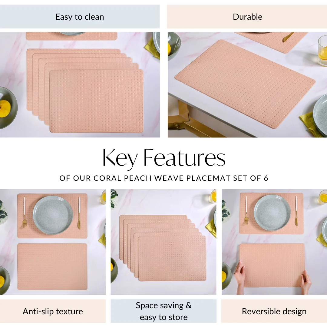Coral Peach Weave Placemat Set Of 6 - Image 5