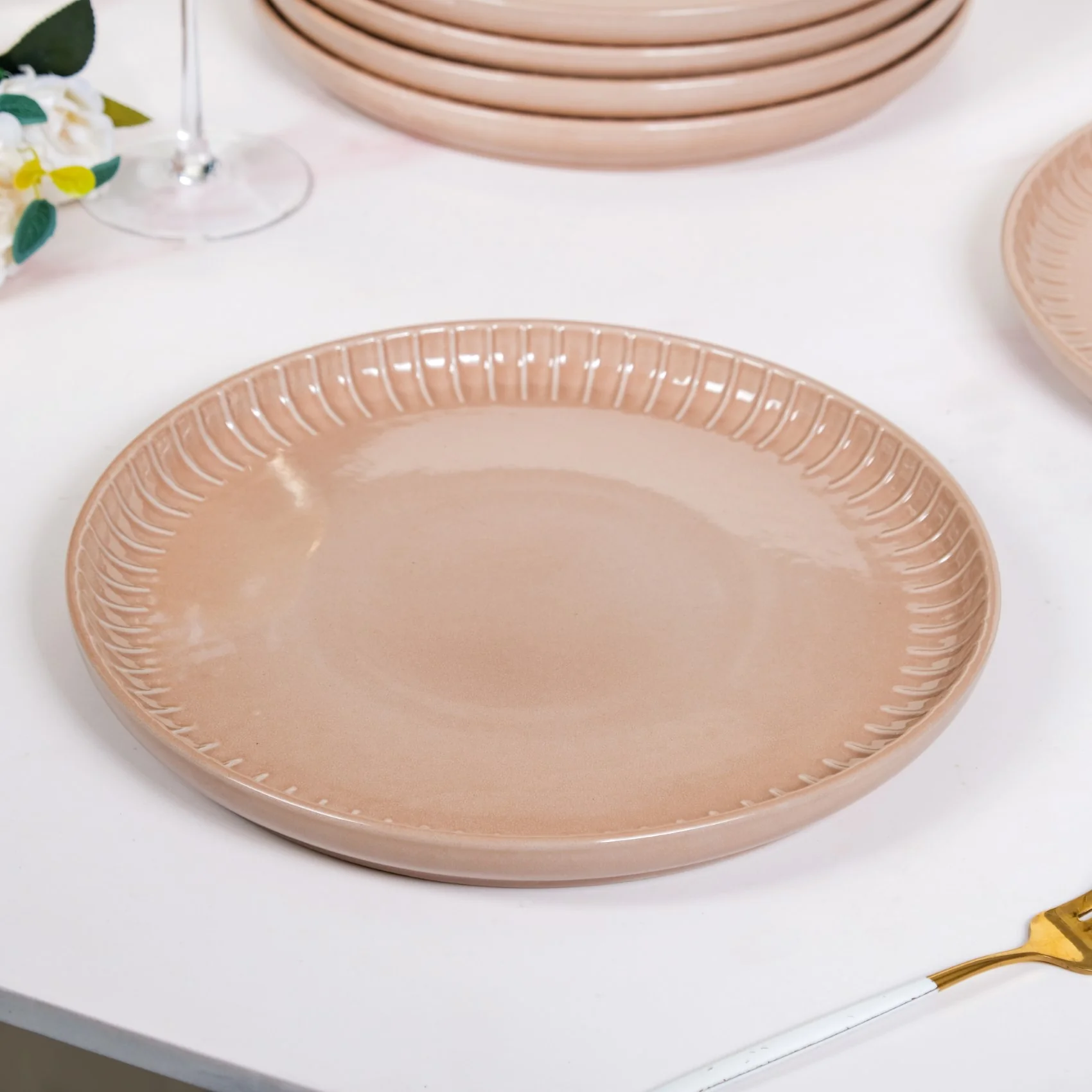 Costola Ceramic Dinner Plate Set Of 6 Pink 10 Inch - Image 2