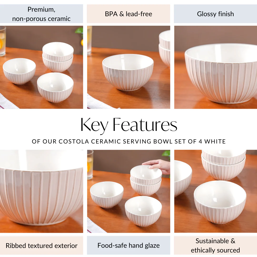 Costola Ceramic Serving Bowl Set Of 4 Off White 650ml - Image 5