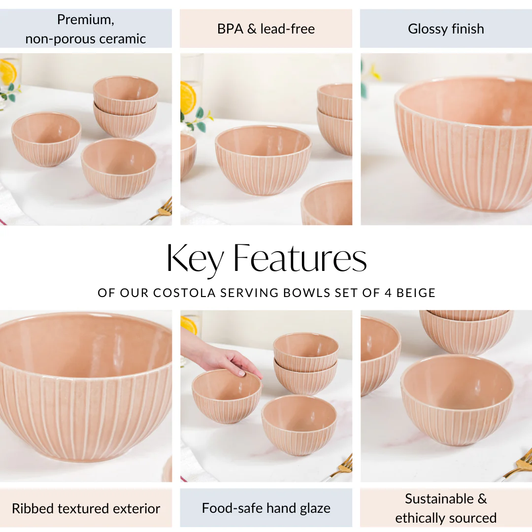 Costola Serving Bowls Set Of 4 Beige 650ml - Image 5
