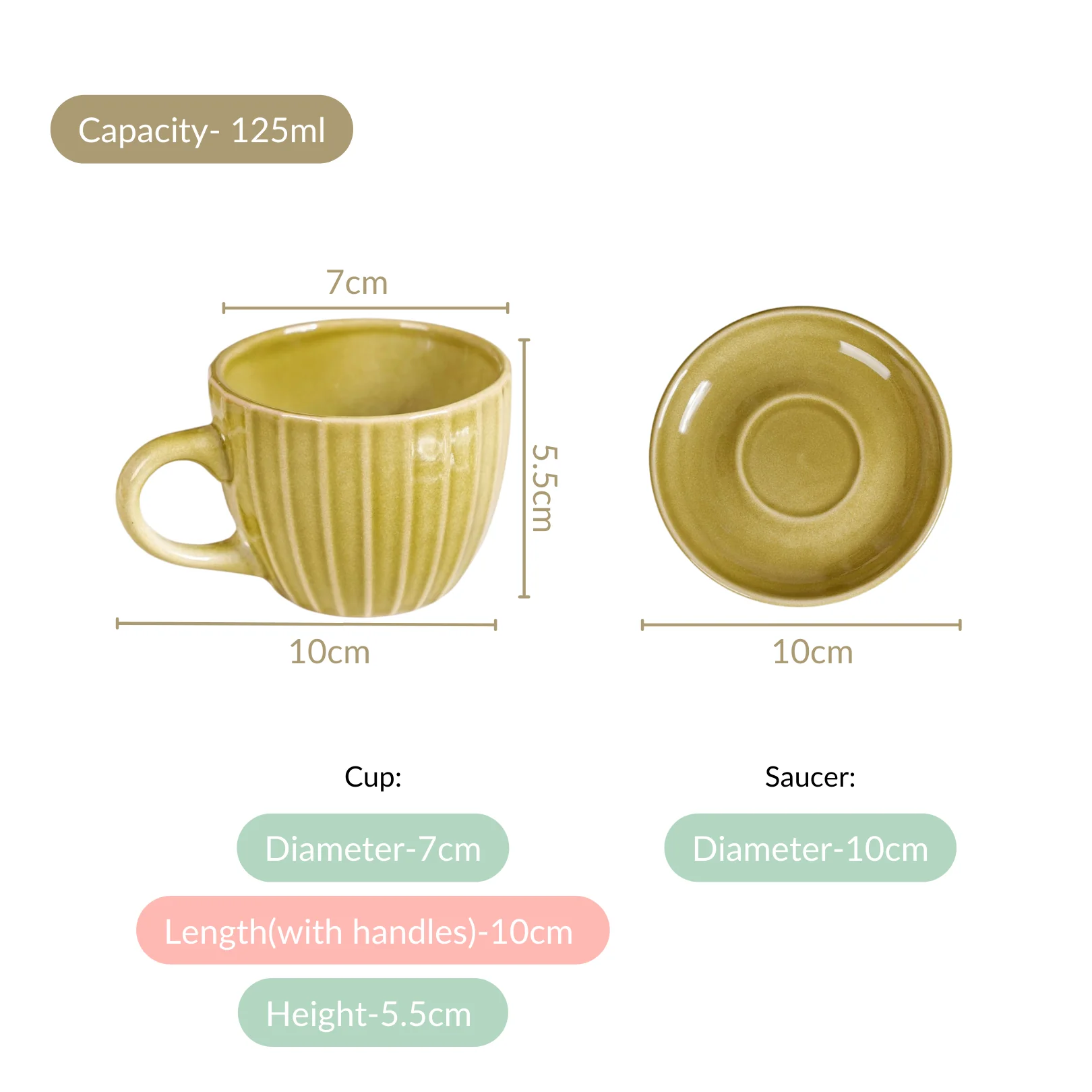 Costola Tea Cup And Saucer Set Of 4 Olive 125ml - Image 4