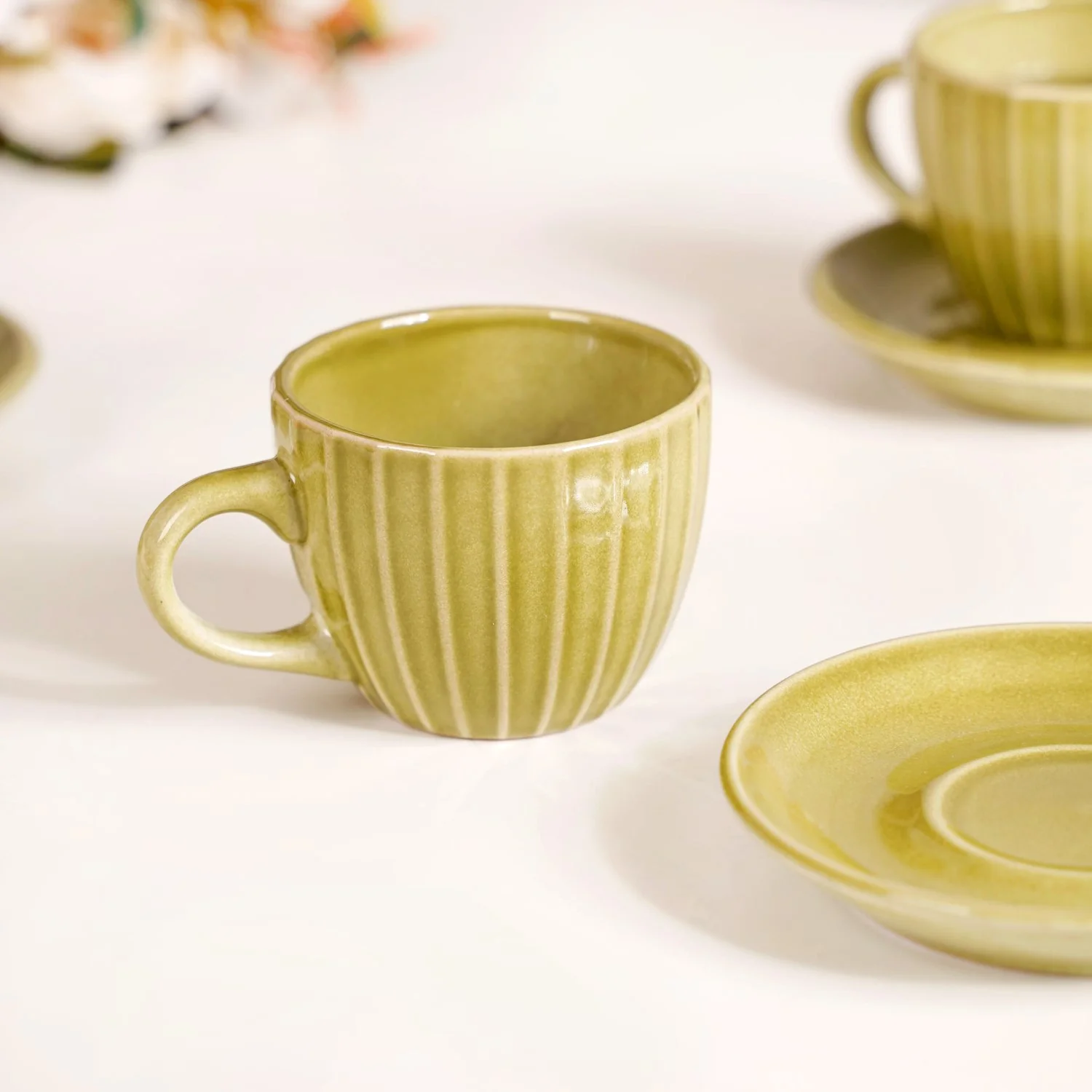 Costola Tea Cup And Saucer Set Of 4 Olive 125ml - Image 6