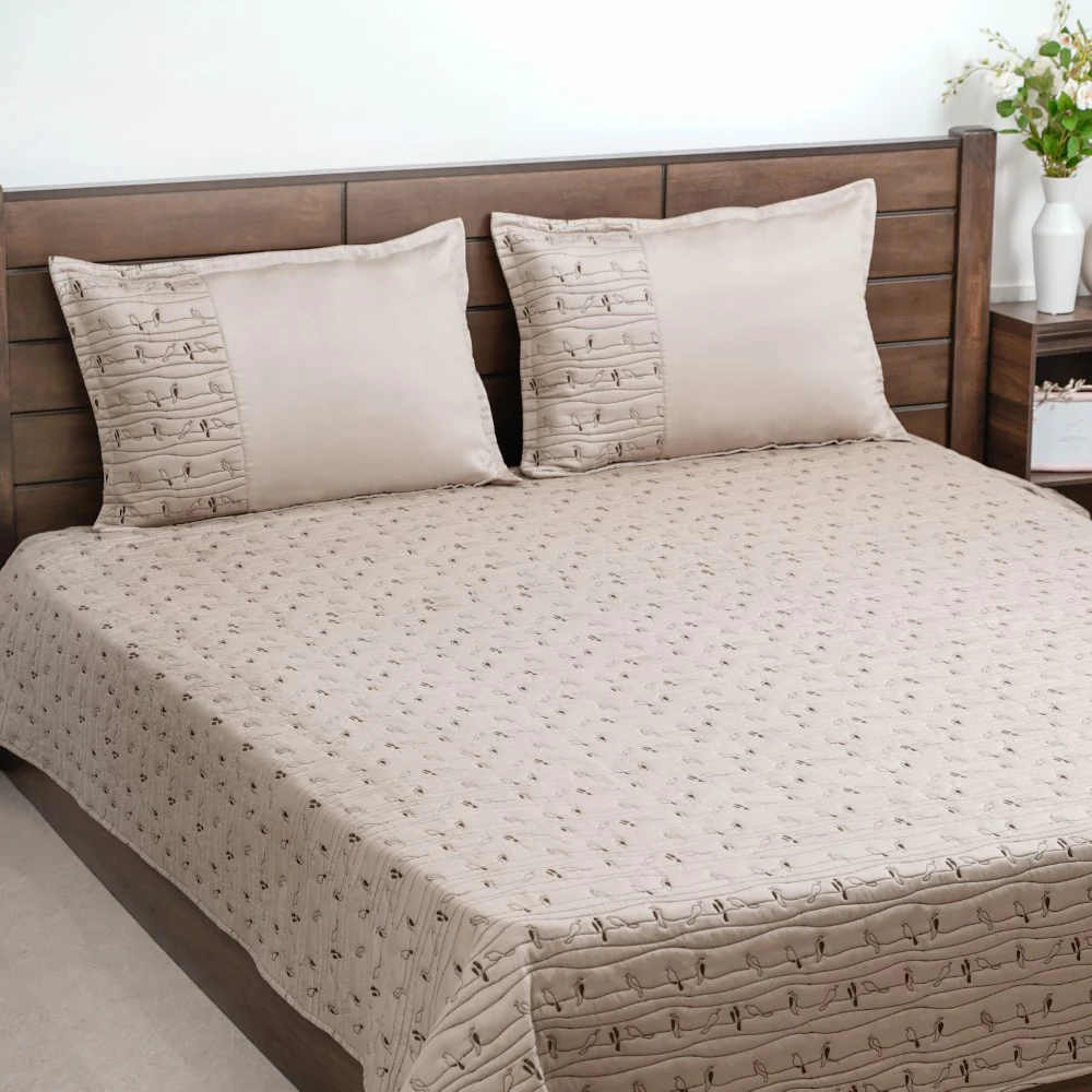 Cotton King Size Bed Cover Beige - Image 2