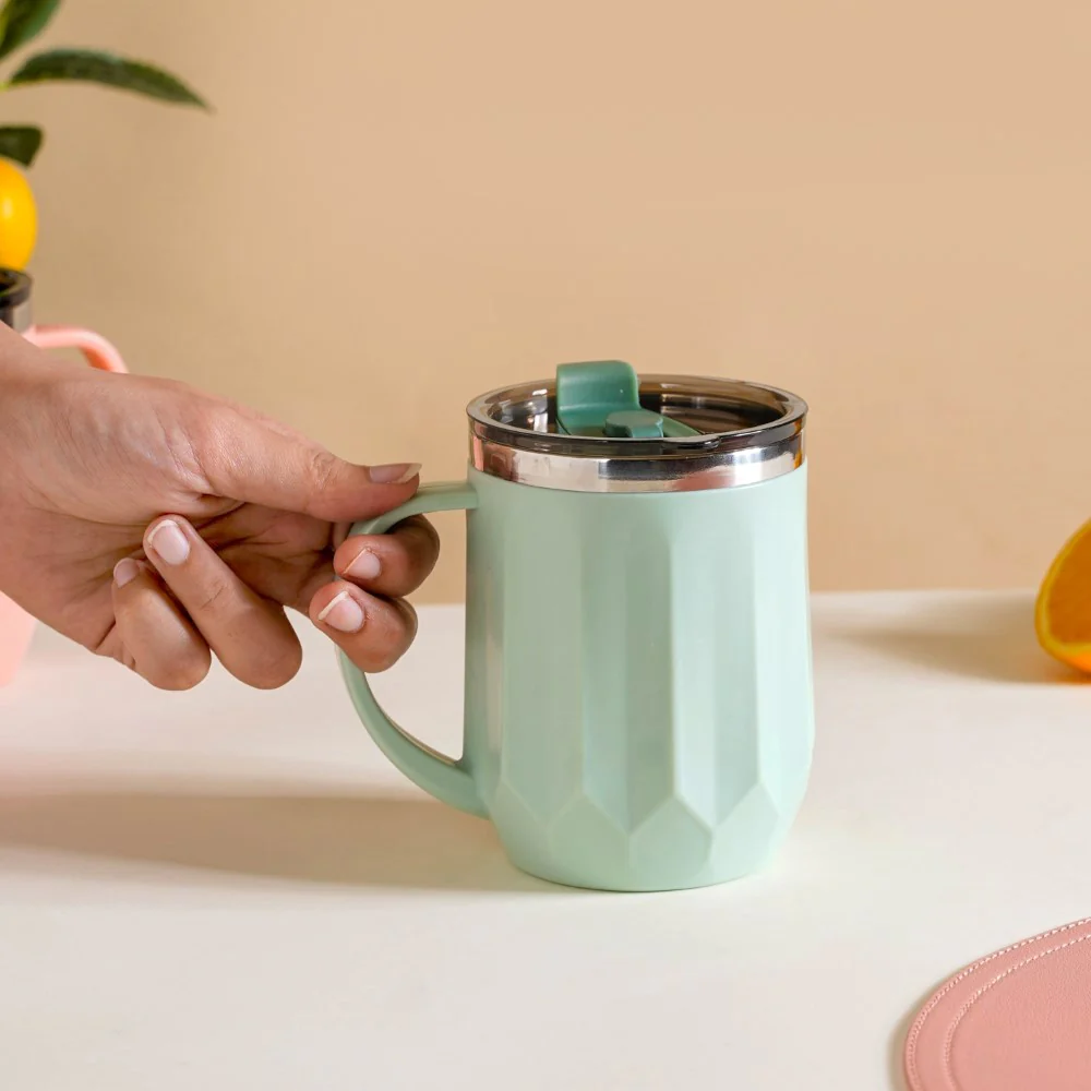 Couples Coffee Mug With Lid Set of 2 Mint Green 400ml - Image 11