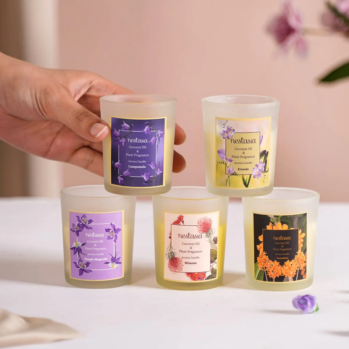 Cream Color Glass Candle - Image 3