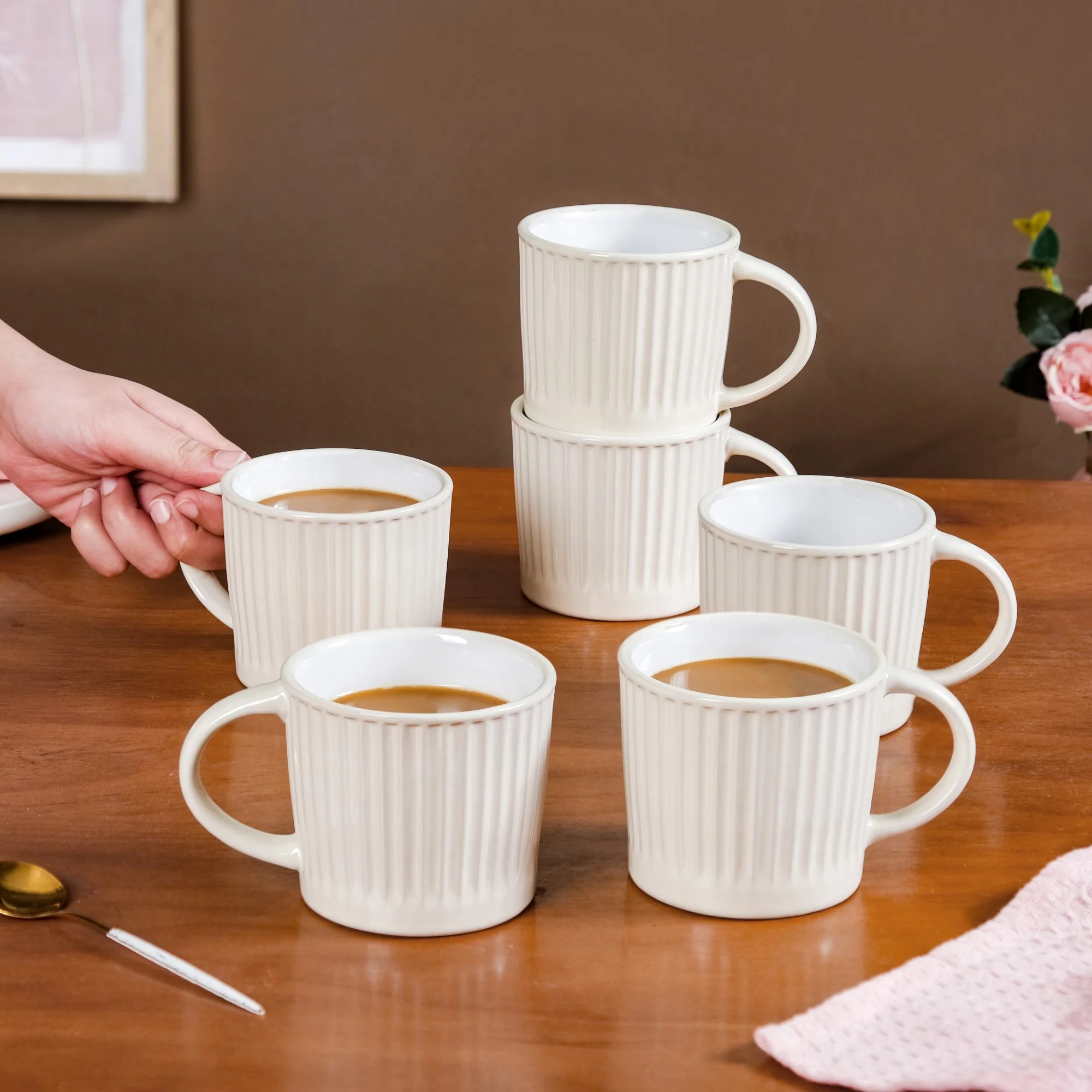 Cresta Ceramic Coffee Mug Set Of 6 Off White 300ml - Image 3