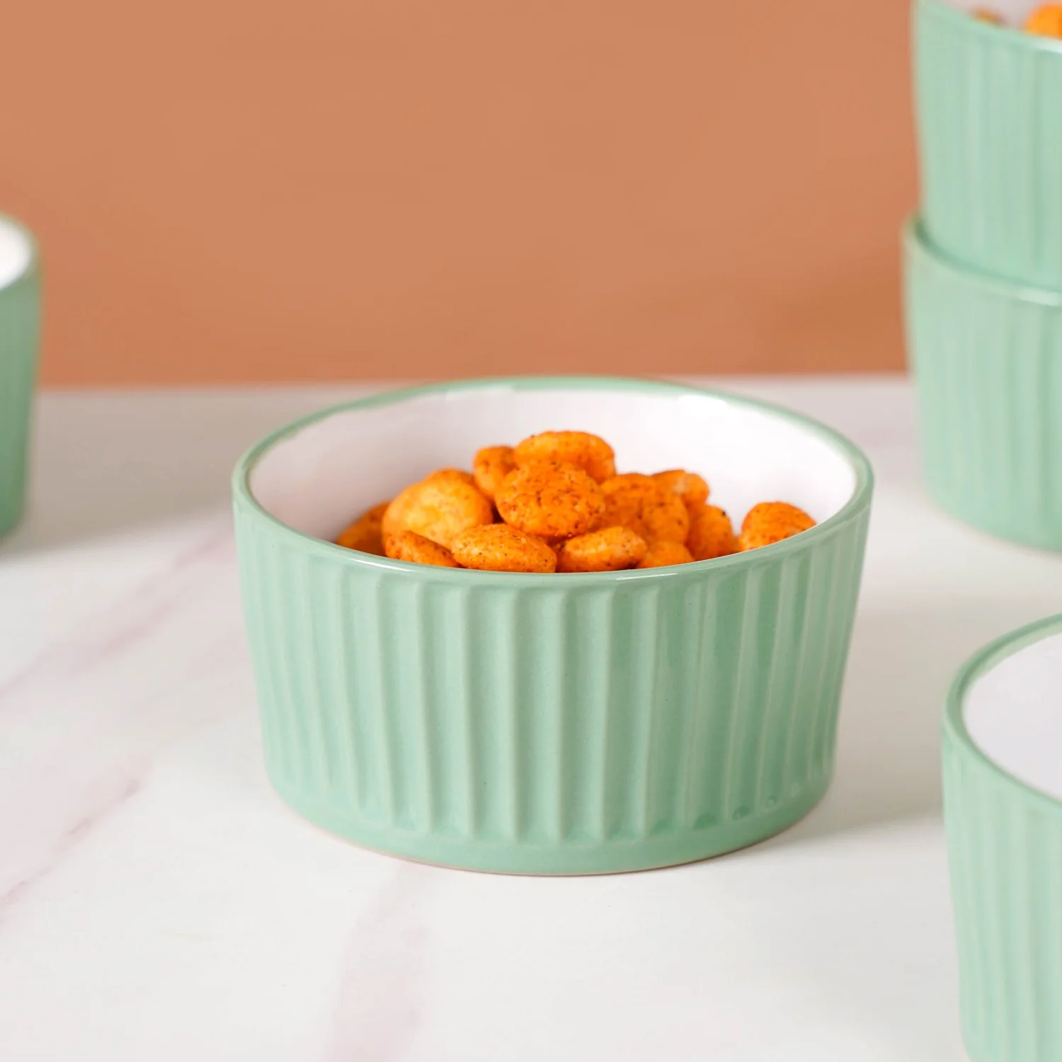 Cresta Ceramic Snack Bowl Set Of 6 Green 400ml - Image 6