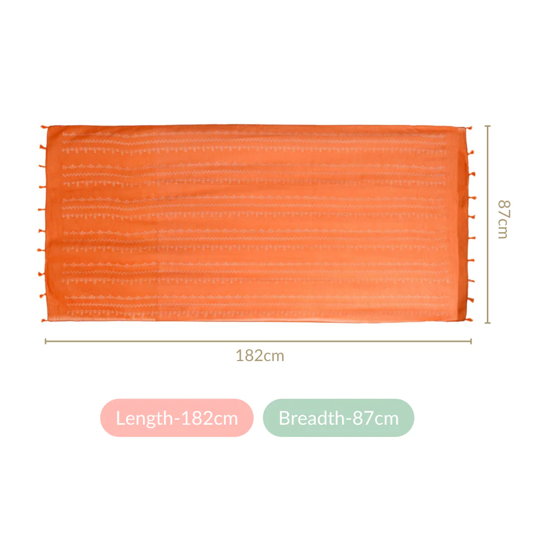 Cross Stitch Scarf With Tassels Orange - Image 4