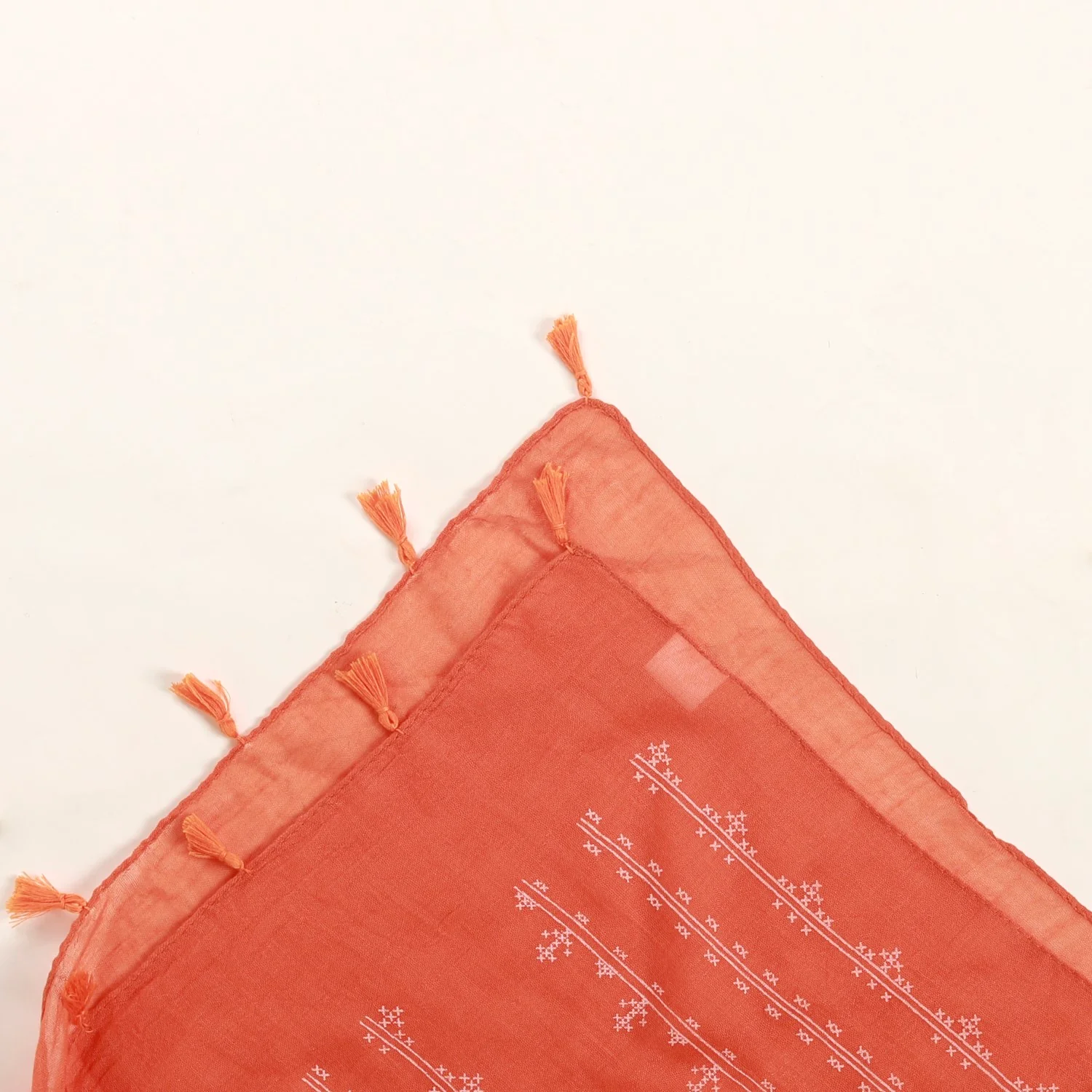 Cross Stitch Scarf With Tassels Orange - Image 7