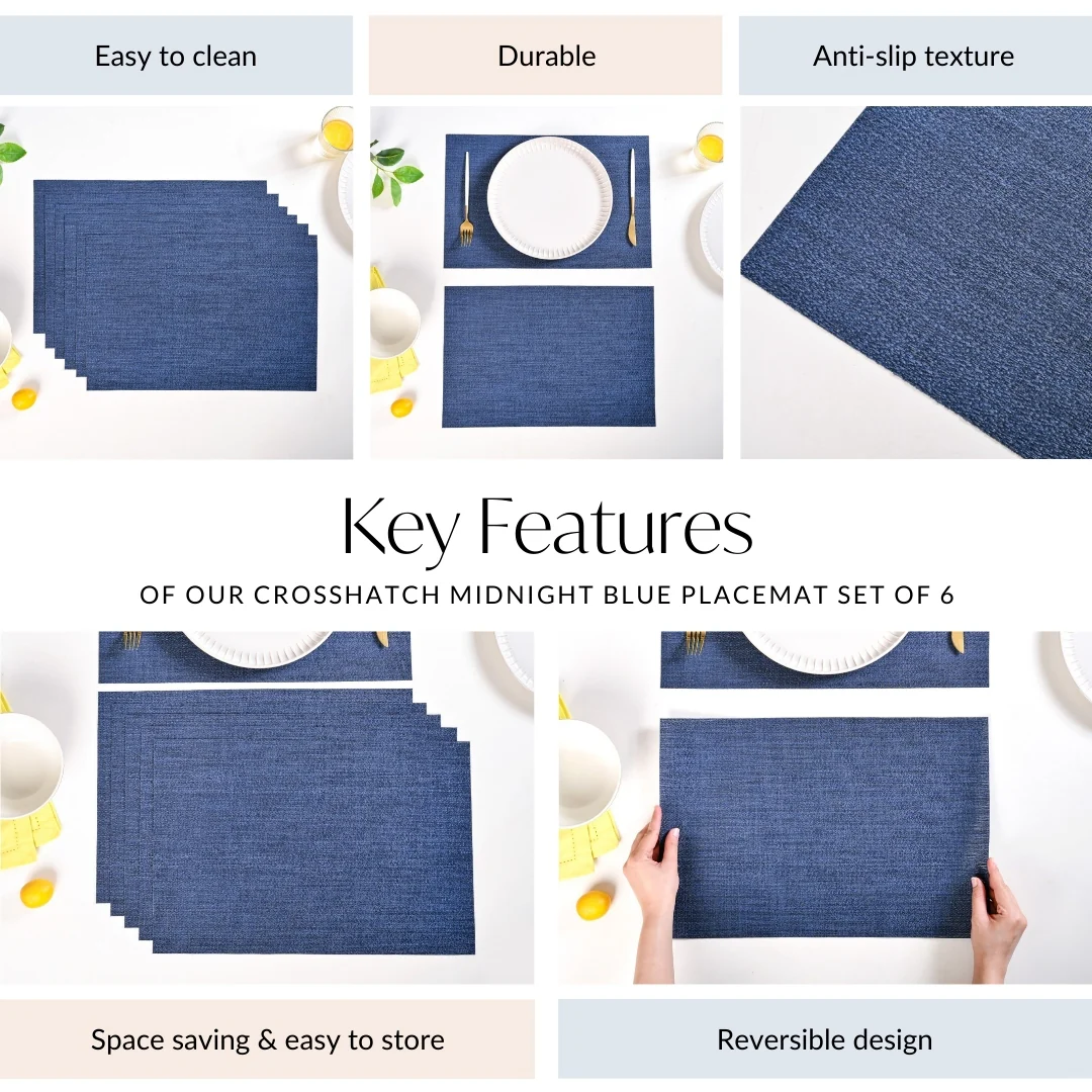 Crosshatch Midnight Blue Placemat Set Of 6 - Image 5