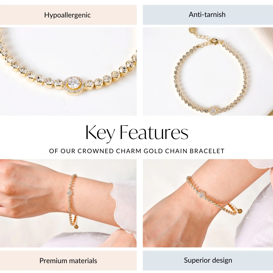 Crowned Charm Gold Chain Bracelet - Image 4