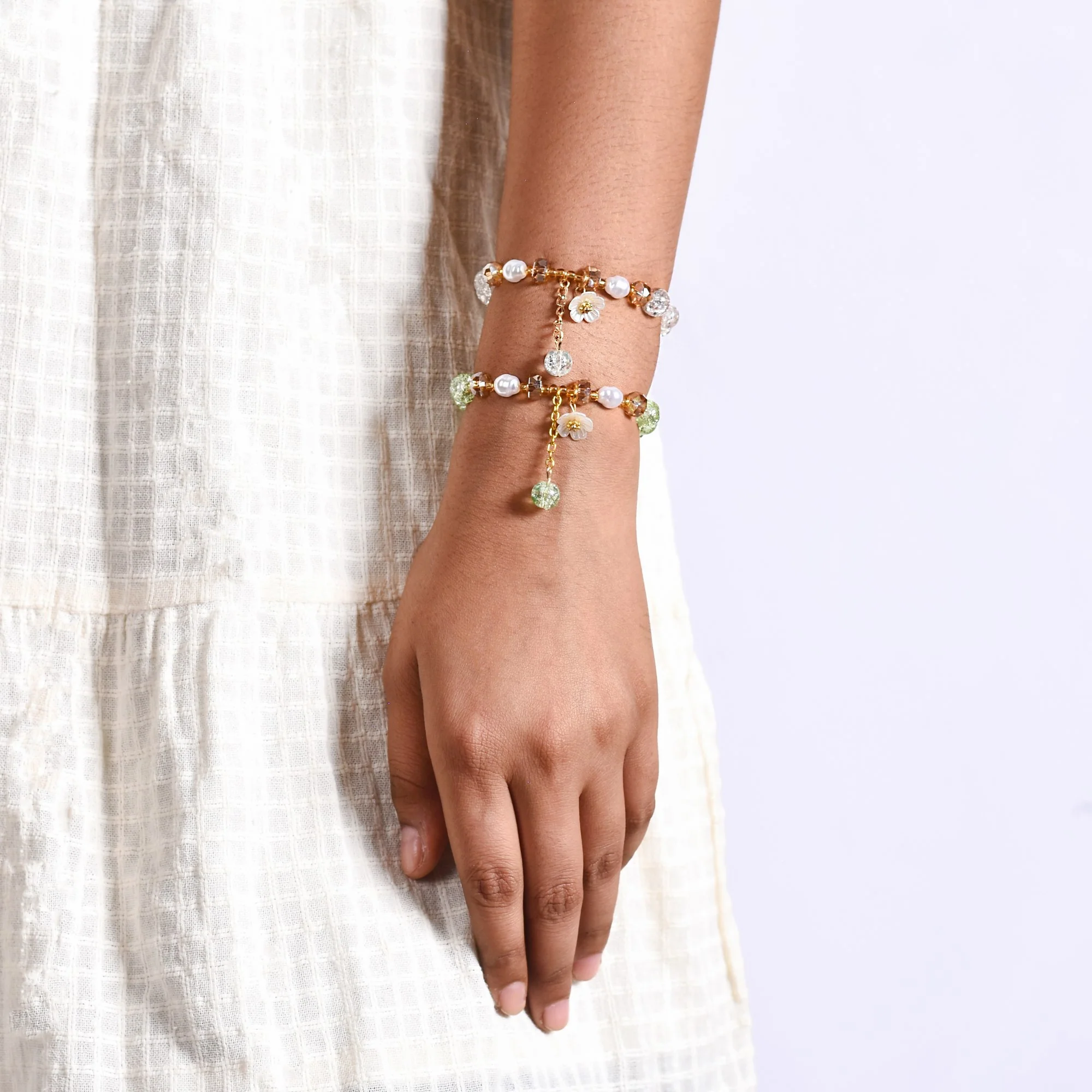 Crystal Charm Bracelet With Flowers Set Of 2 - Image 3