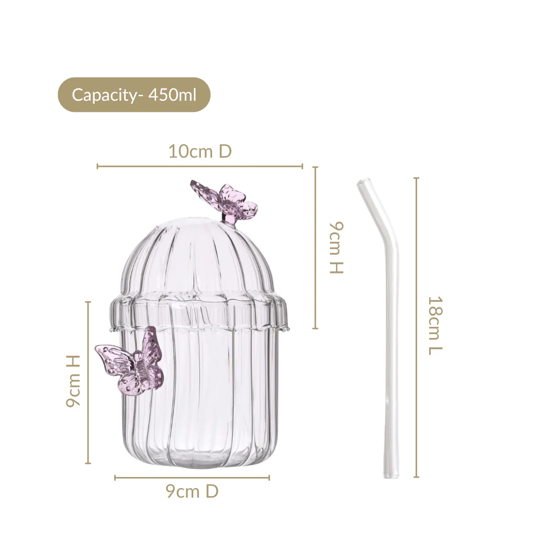 Crystal Fairy Core Butterfly Tumbler With Lid And Straw 450ml Set Of 2 - Image 3