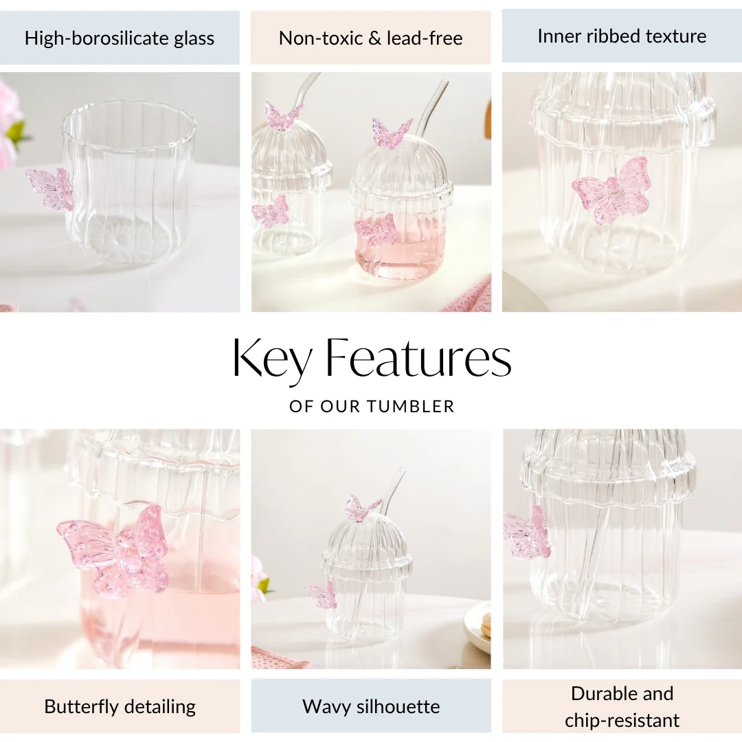 Crystal Fairy Core Butterfly Tumbler With Lid And Straw 450ml Set Of 2 - Image 4