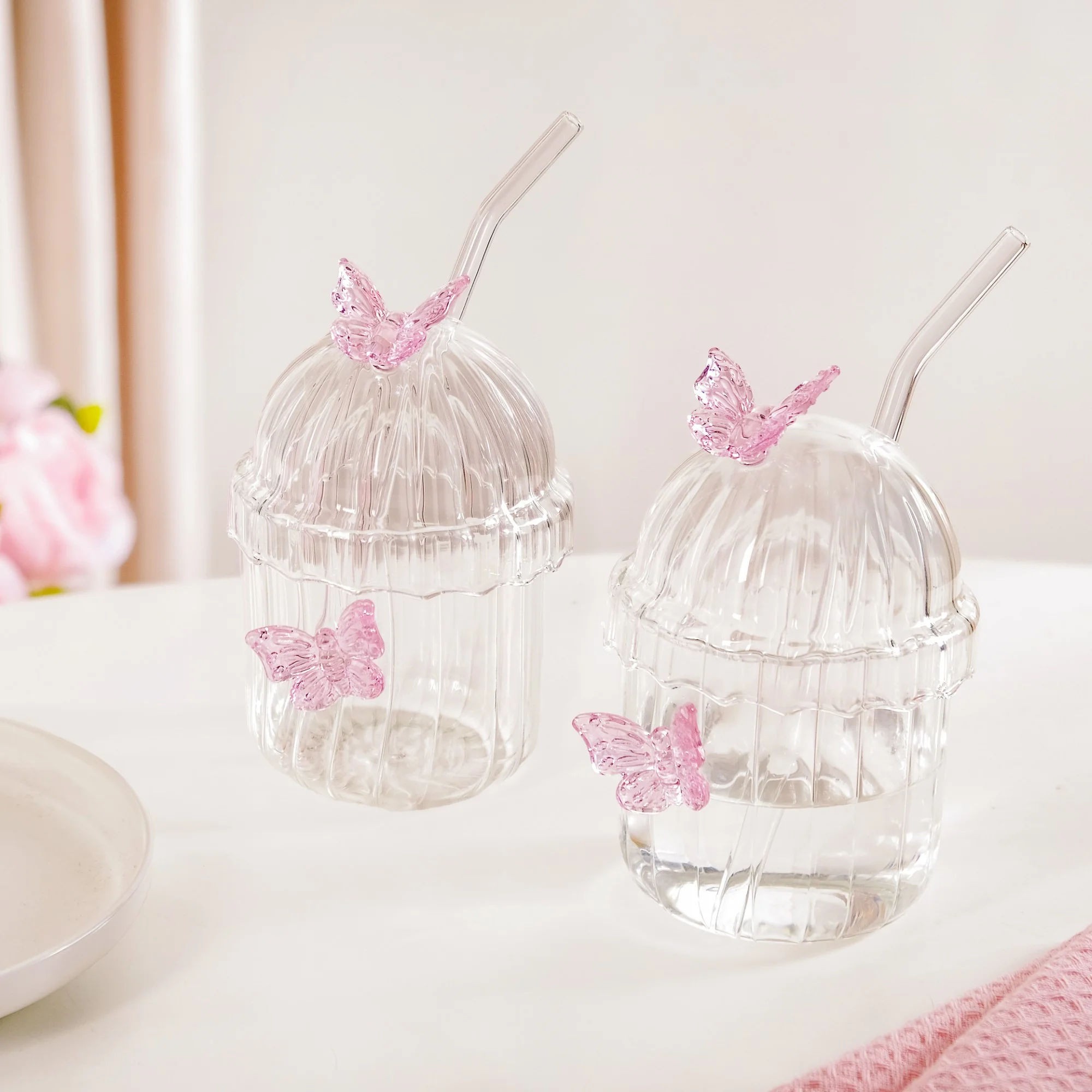 Crystal Fairy Core Butterfly Tumbler With Lid And Straw 450ml Set Of 2 - Image 7