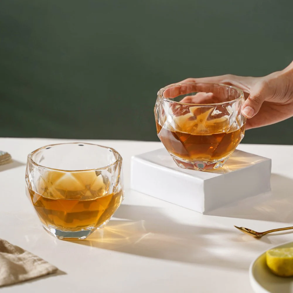 Crystal Round Diamond Textured Drinkware Set of 2 250 ml - Image 2