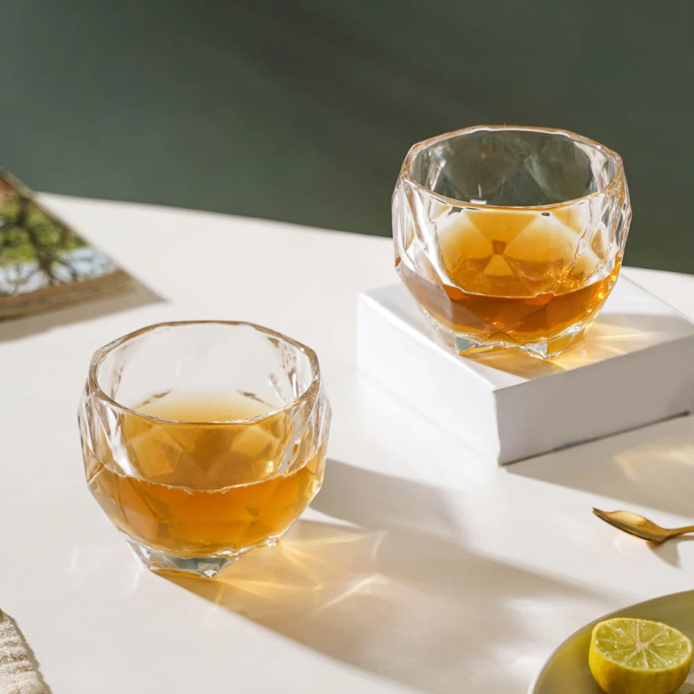 Crystal Round Diamond Textured Drinkware Set of 2 250 ml - Image 4