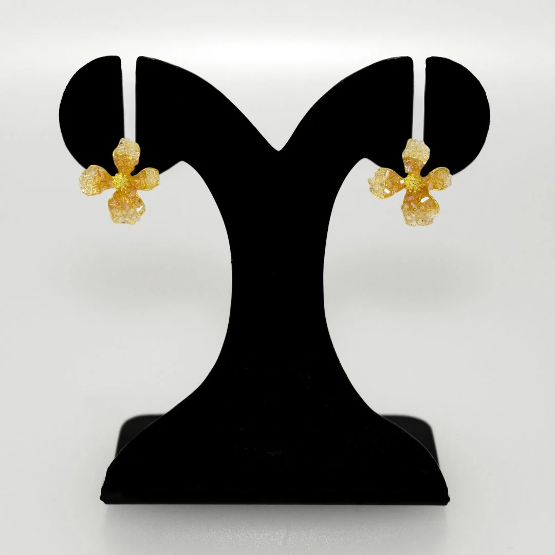 Crystal Textured Amber Floral Stud Earrings - Image 6