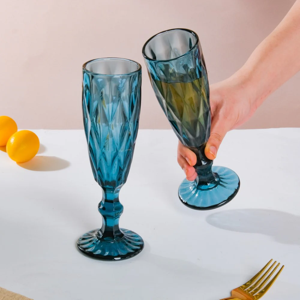Crystal Textured Champagne Glass Blue Set Of 6 150 ml - Image 2