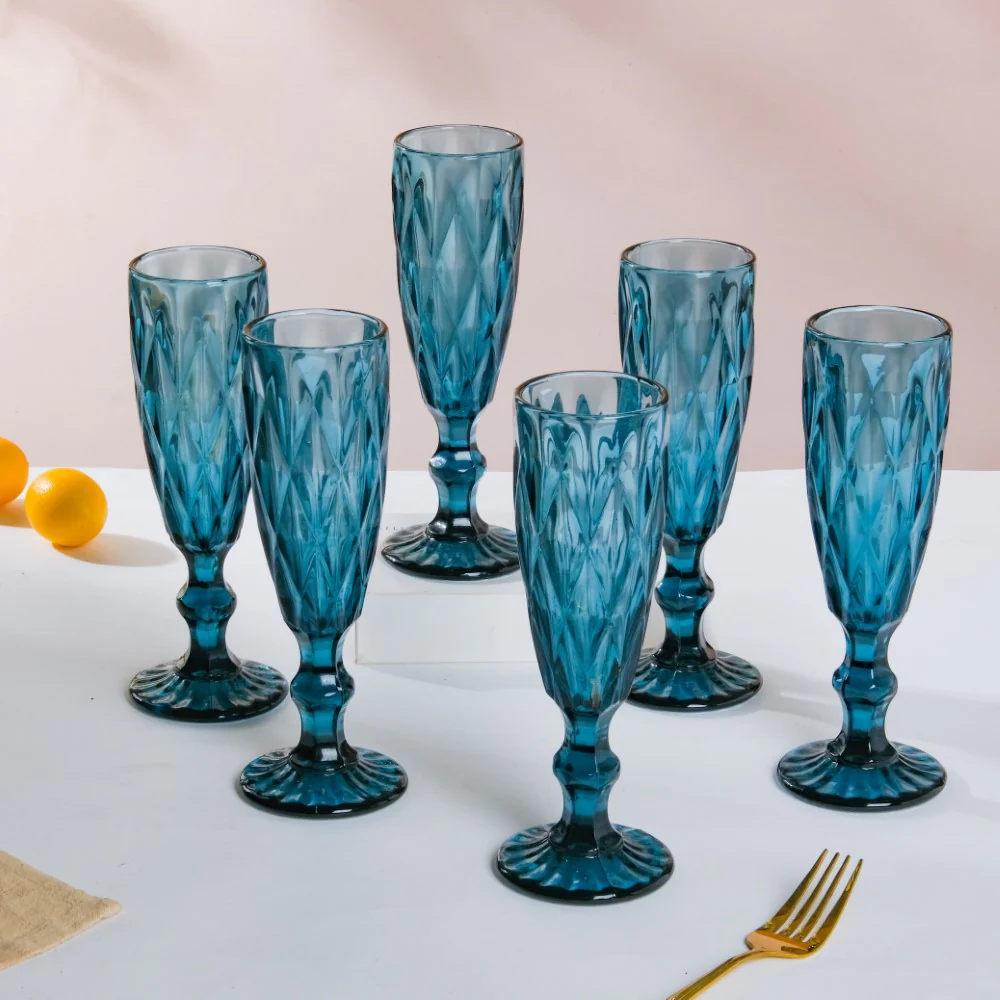 Crystal Textured Champagne Glass Blue Set Of 6 150 ml - Image 3