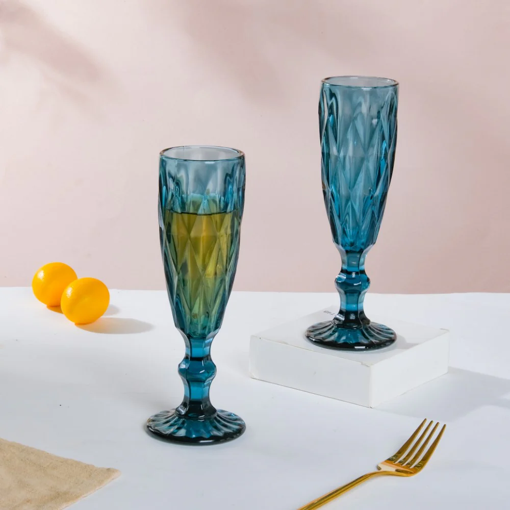 Crystal Textured Champagne Glass Blue Set Of 6 150 ml - Image 4