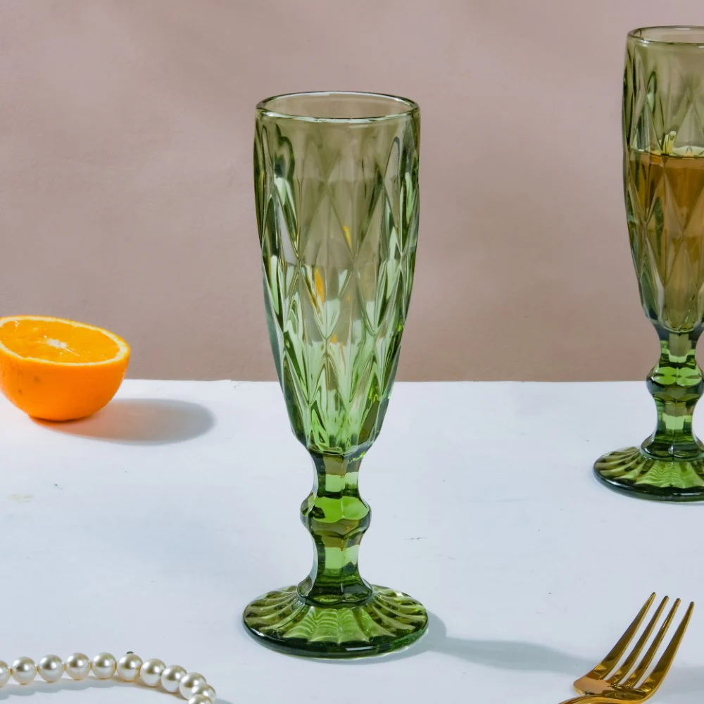 Crystal Textured Champagne Glass Green Set Of 6 150 ml - Image 11