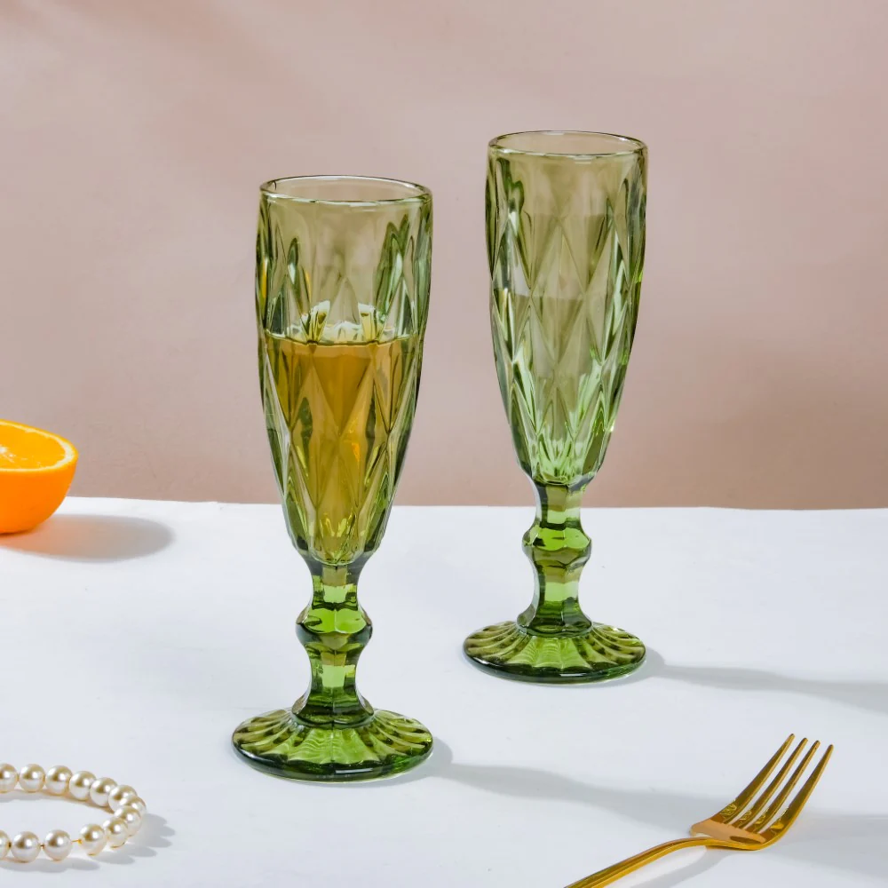 Crystal Textured Champagne Glass Green Set Of 6 150 ml - Image 8