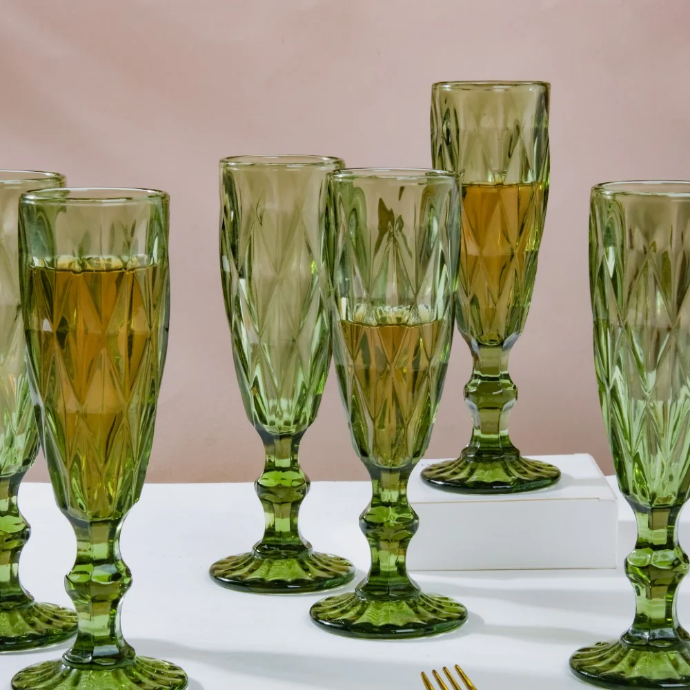 Crystal Textured Champagne Glass Green Set Of 6 150 ml - Image 9