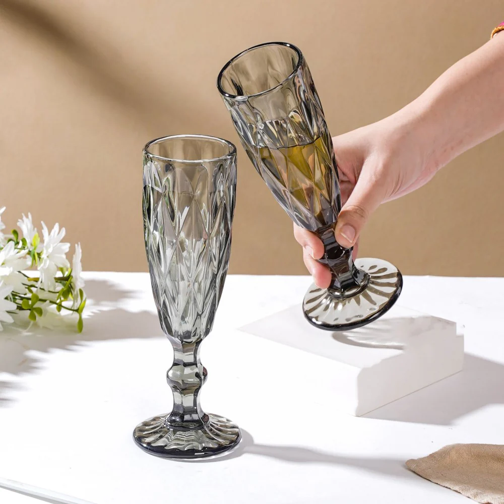 Crystal Textured Champagne Glass Grey Set Of 6 150 ml - Image 2