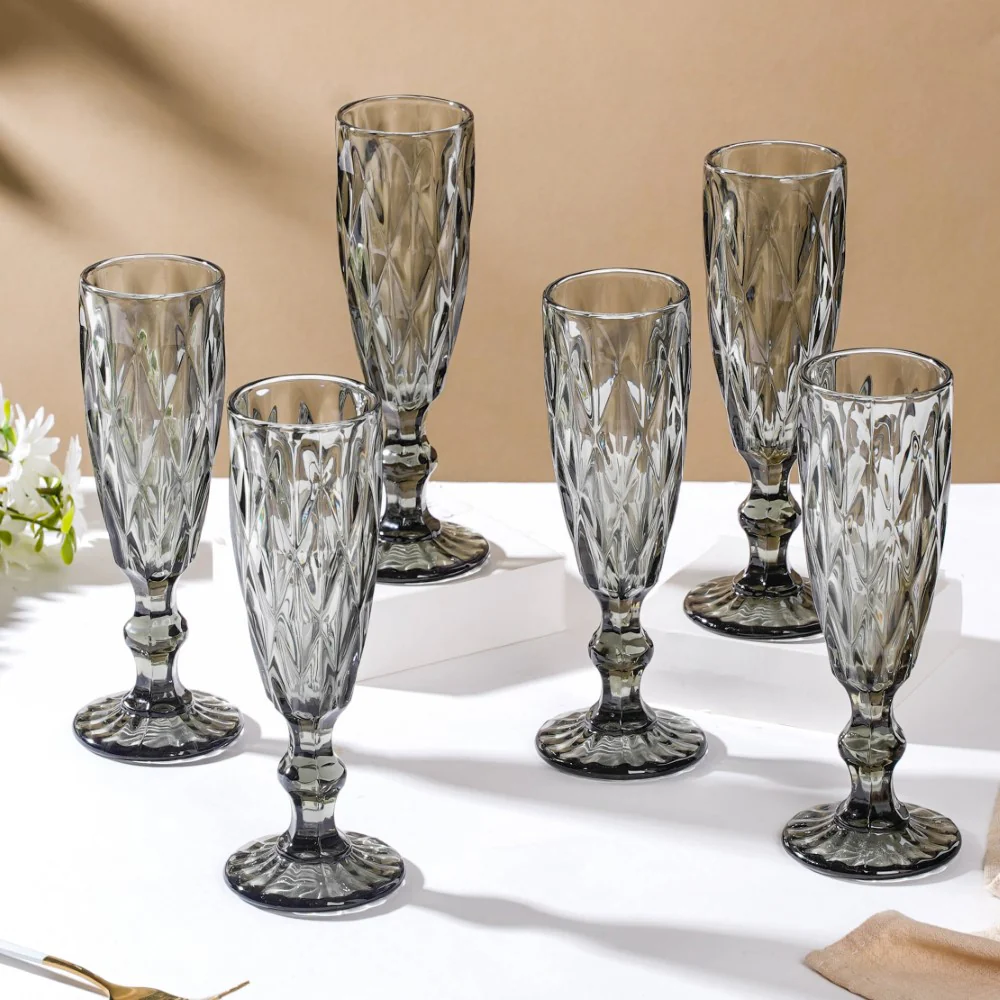 Crystal Textured Champagne Glass Grey Set Of 6 150 ml - Image 3