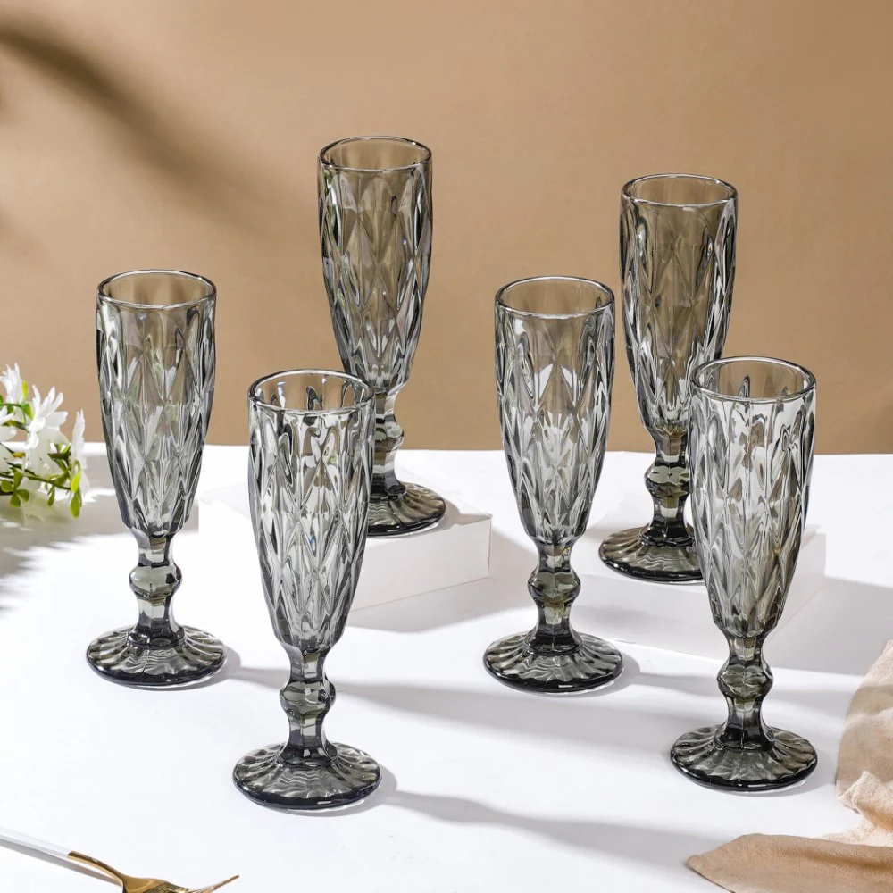 Crystal Textured Champagne Glass Grey Set Of 6 150 ml - Image 7