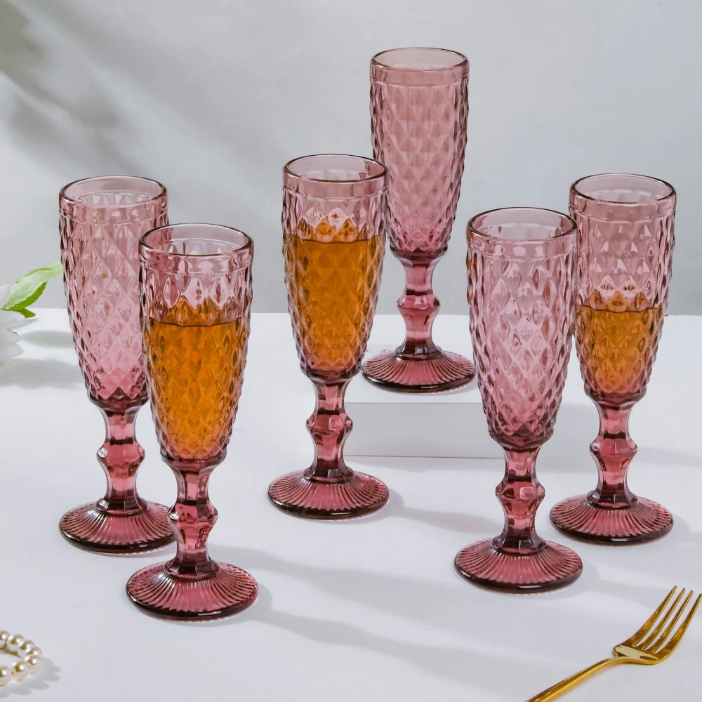 Textured Luxe Champagne Glass Purple Set Of 6 150 ml - Image 5