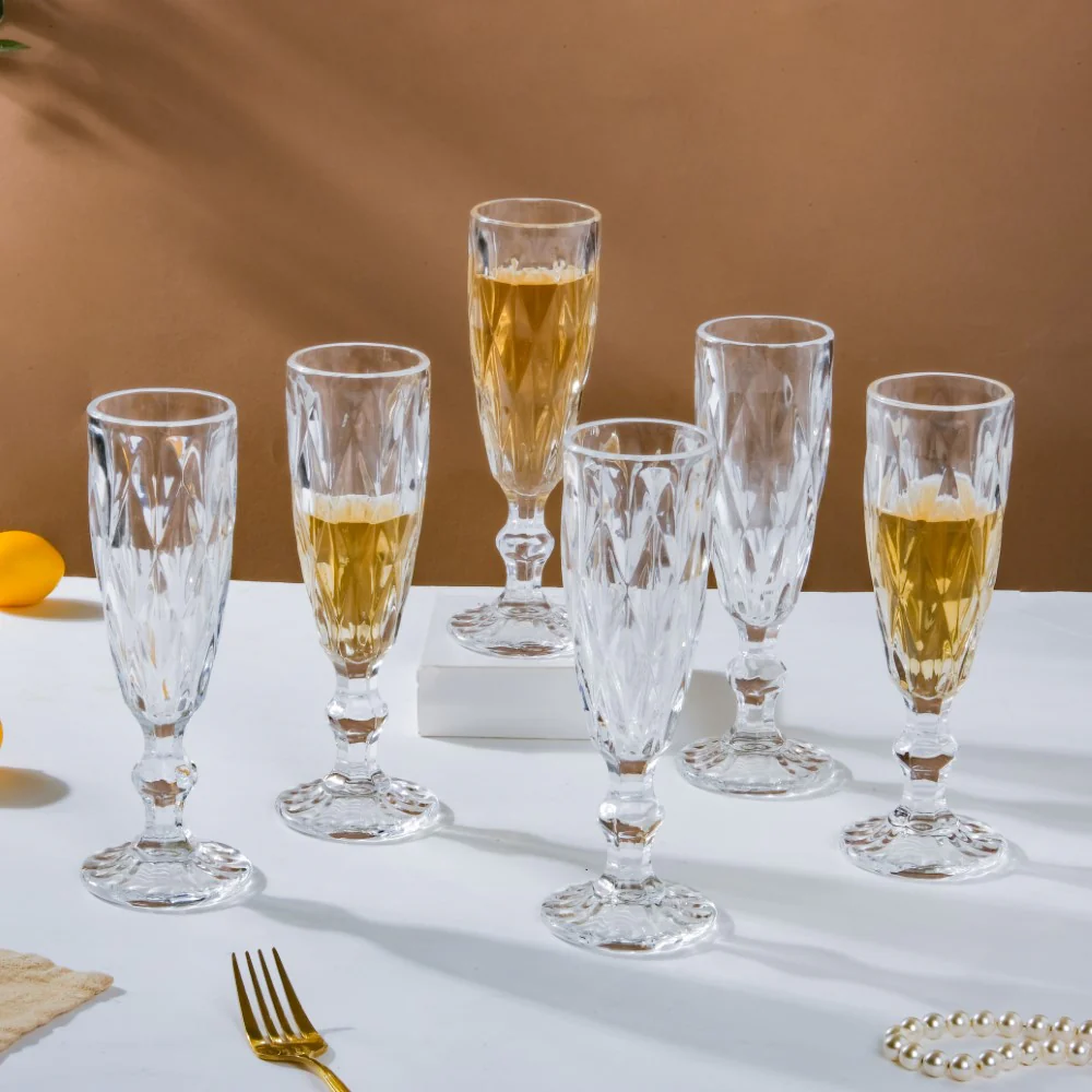Crystal Textured Champagne Glass Transparent Set Of 6 150 ml - Image 10
