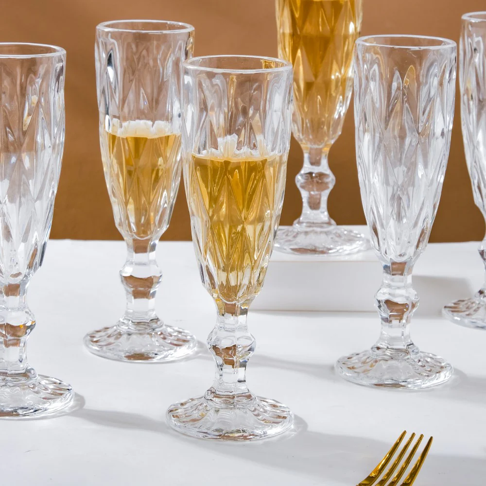 Crystal Textured Champagne Glass Transparent Set Of 6 150 ml - Image 4