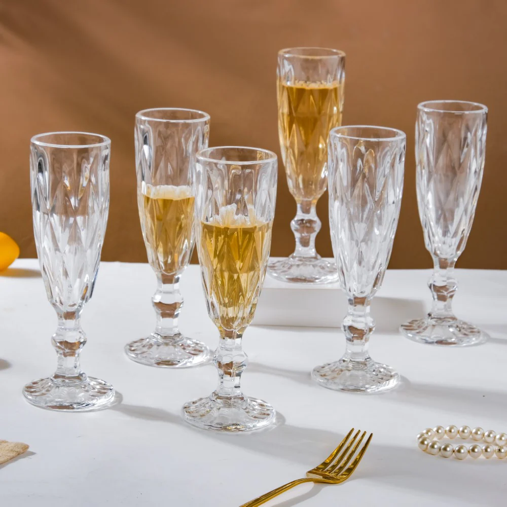 Crystal Textured Champagne Glass Transparent Set Of 6 150 ml - Image 8