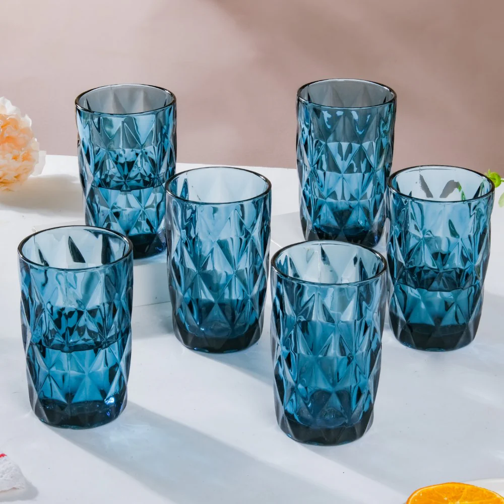 Crystal Tumbler Glass Blue Set Of 6 350 ml - Image 9