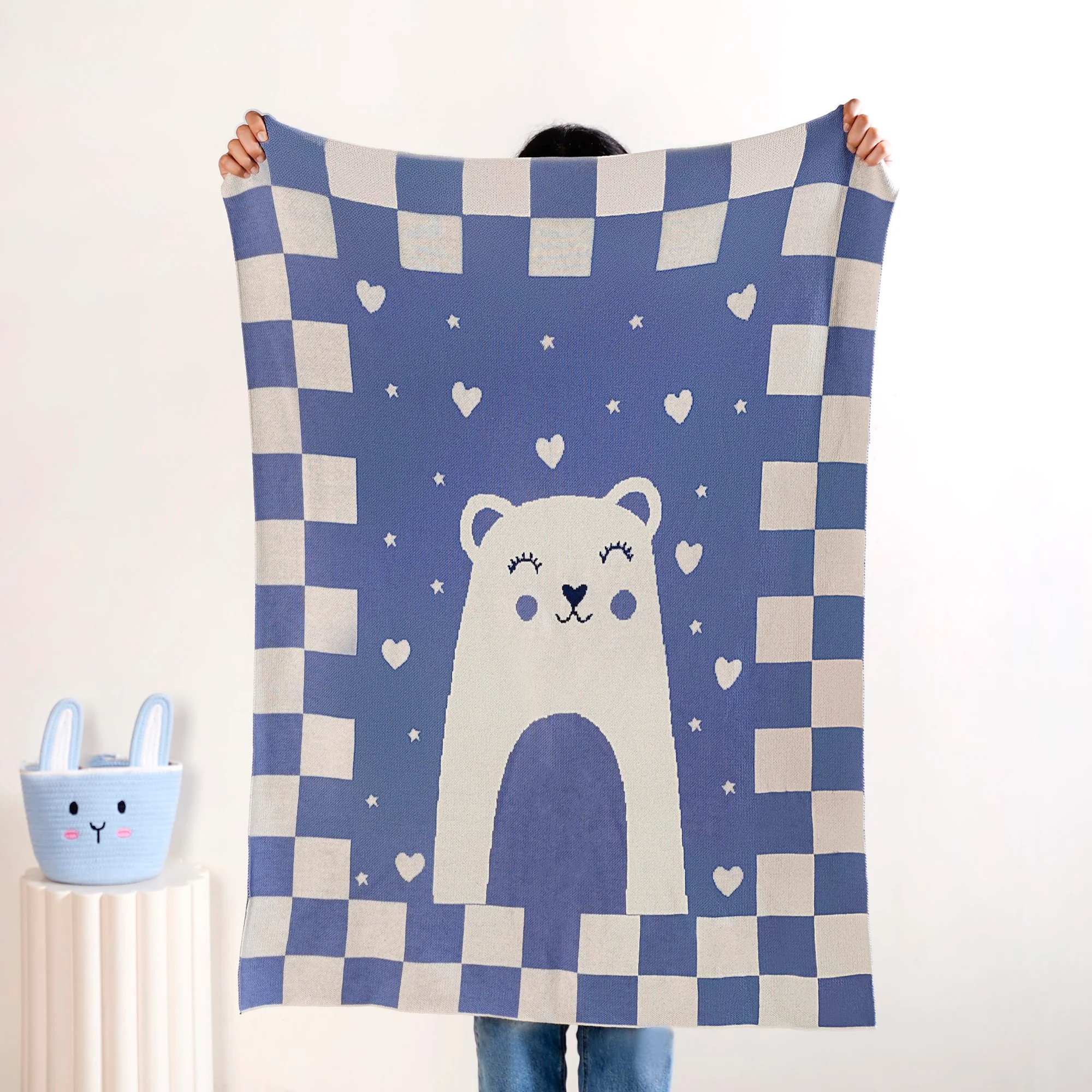 Cuddle Bear Knitted Cotton Throw Blanket For Toddlers 105x78cm - Image 2
