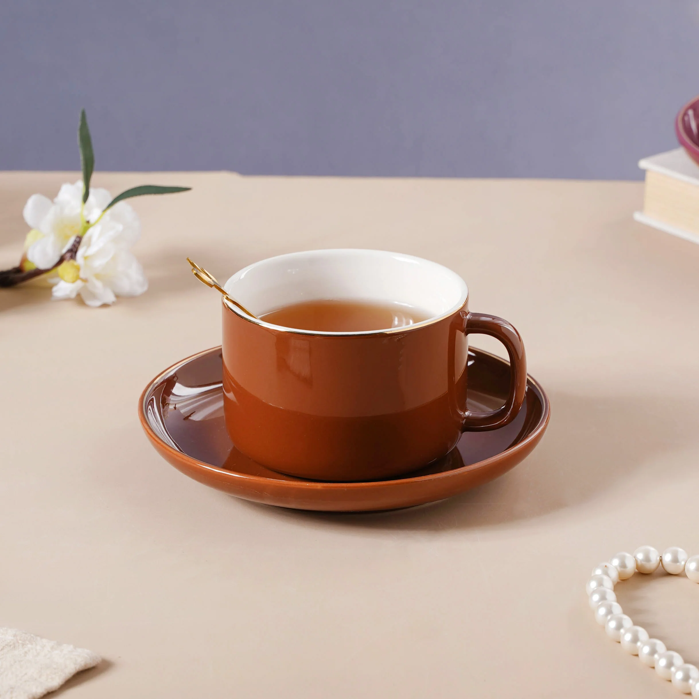 Cup And Saucer With Leaf Spoon - Image 13