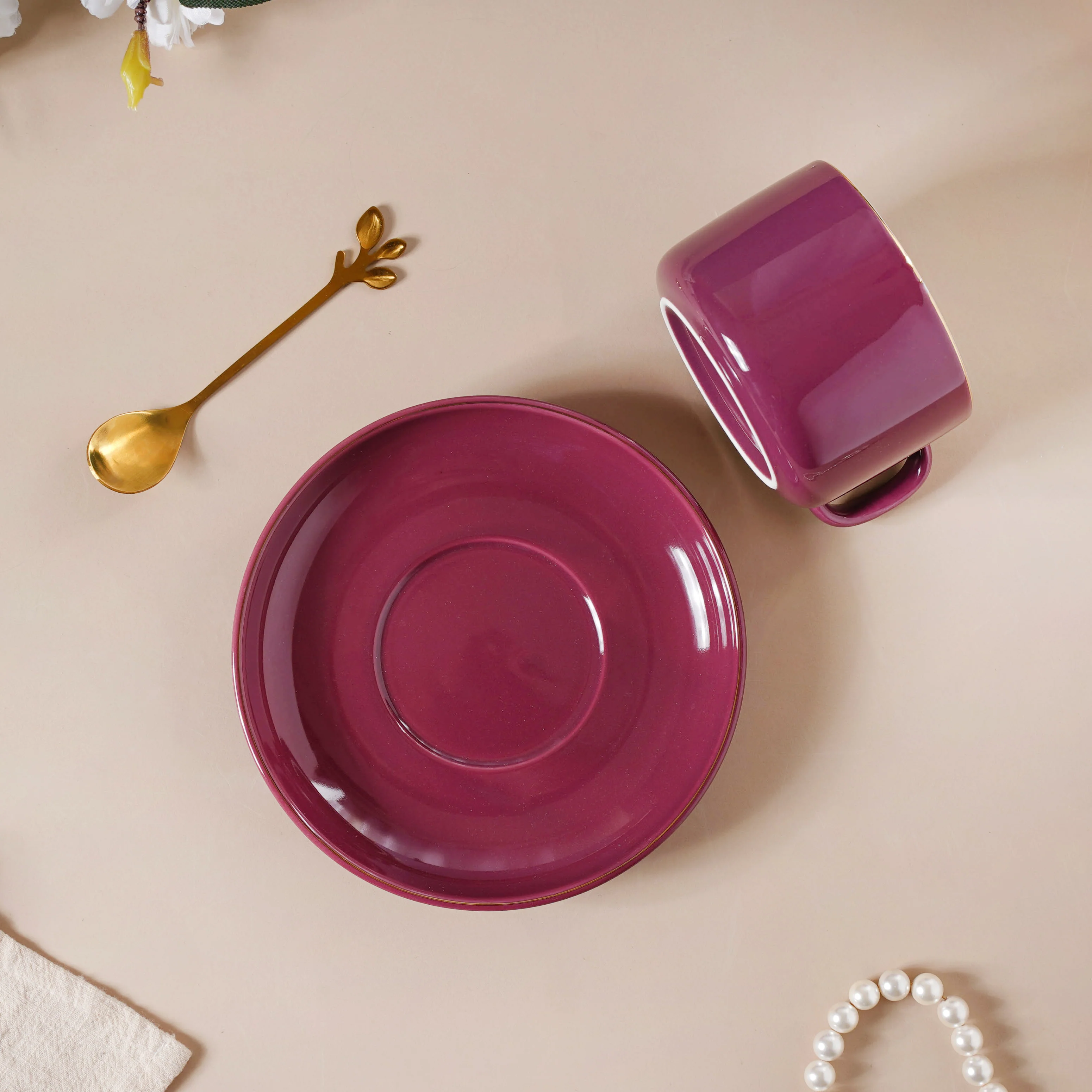 Cup And Saucer With Leaf Spoon - Image 14