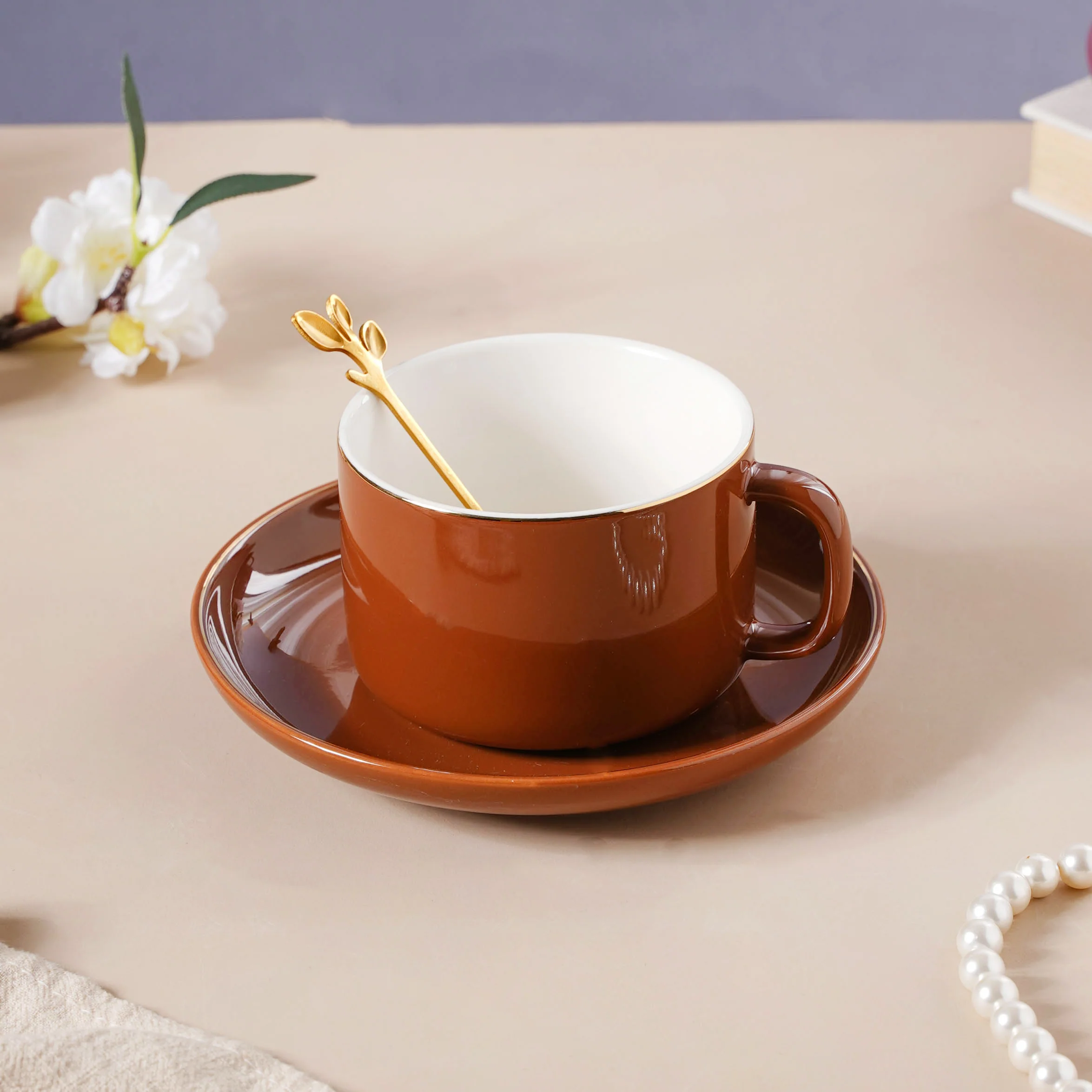 Cup And Saucer With Leaf Spoon - Image 17