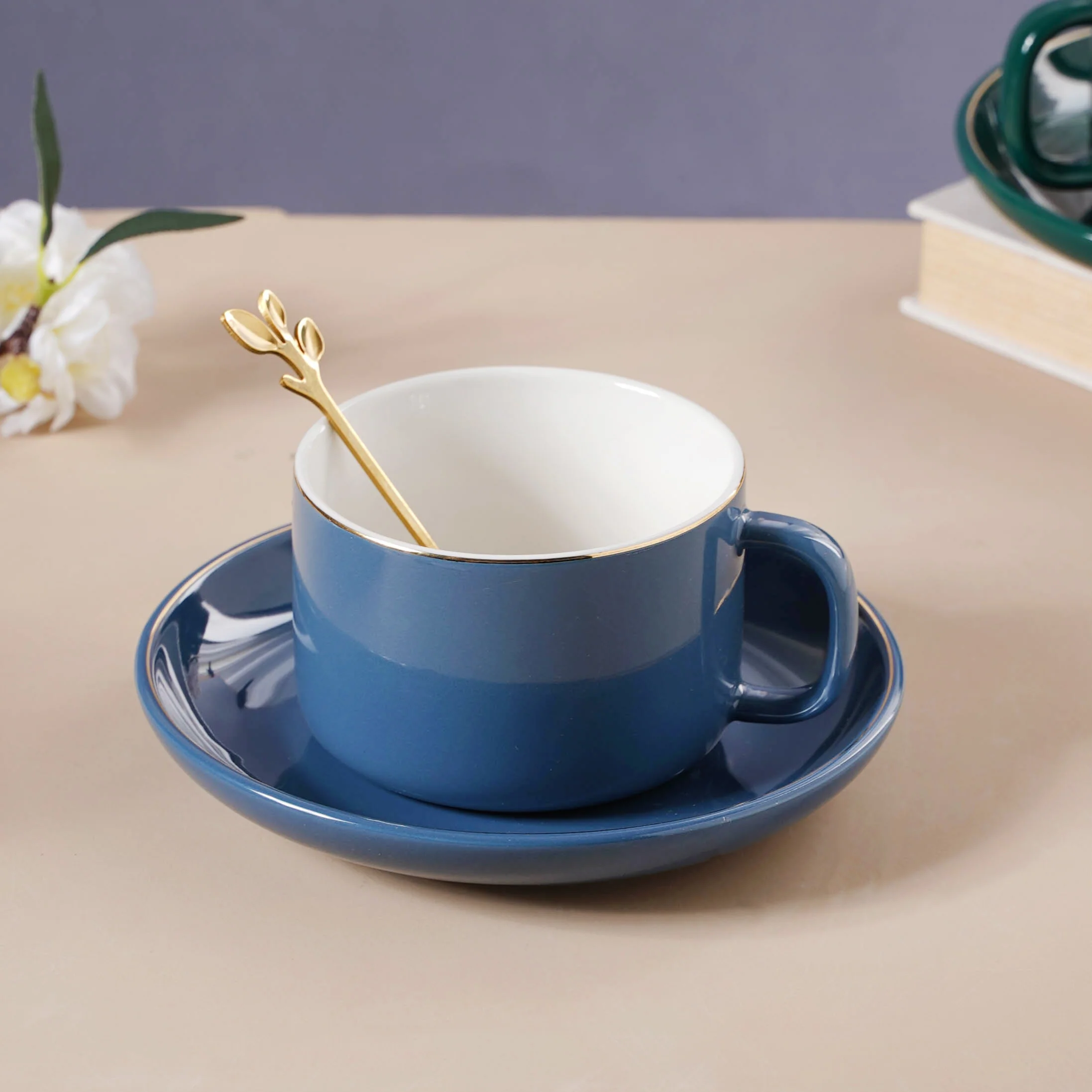 Cup And Saucer With Leaf Spoon - Image 2