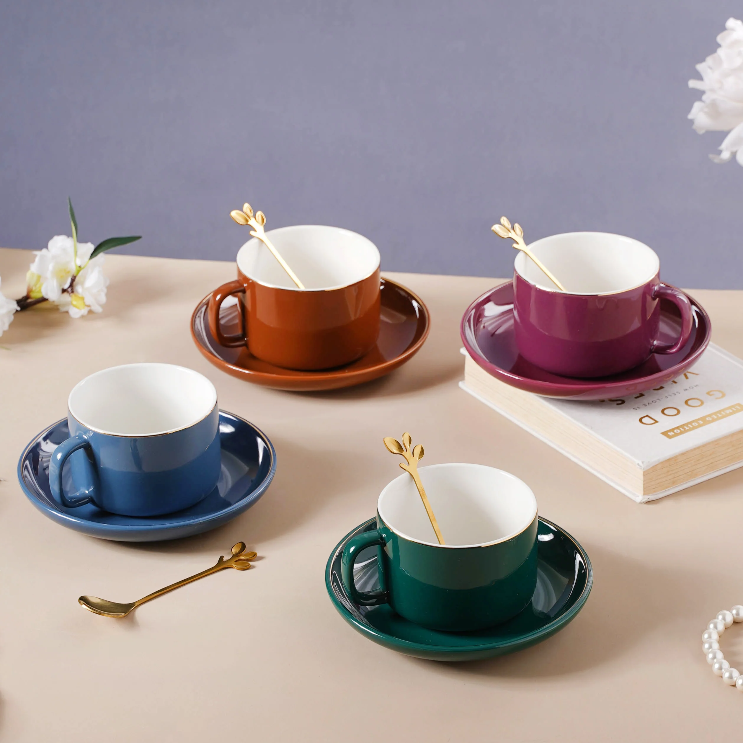 Cup And Saucer With Leaf Spoon - Image 5