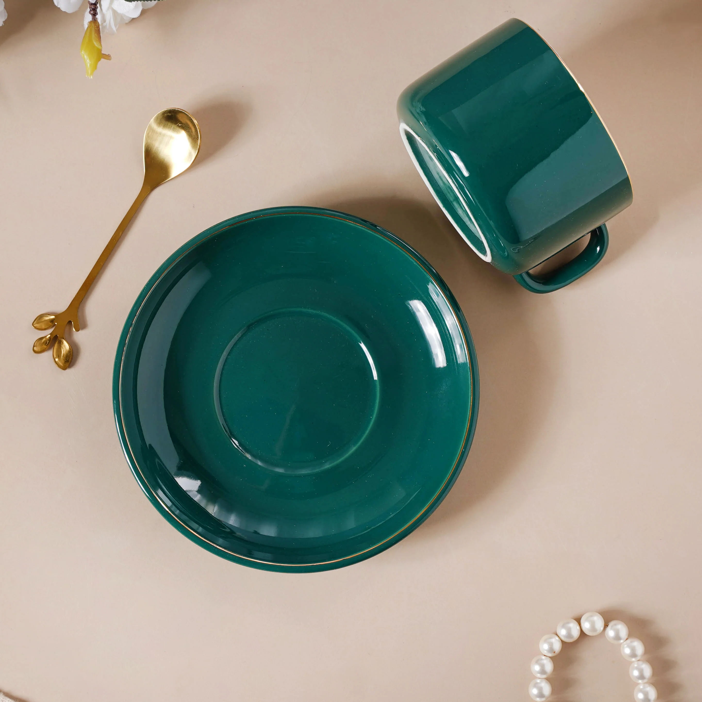 Cup And Saucer With Leaf Spoon - Image 7
