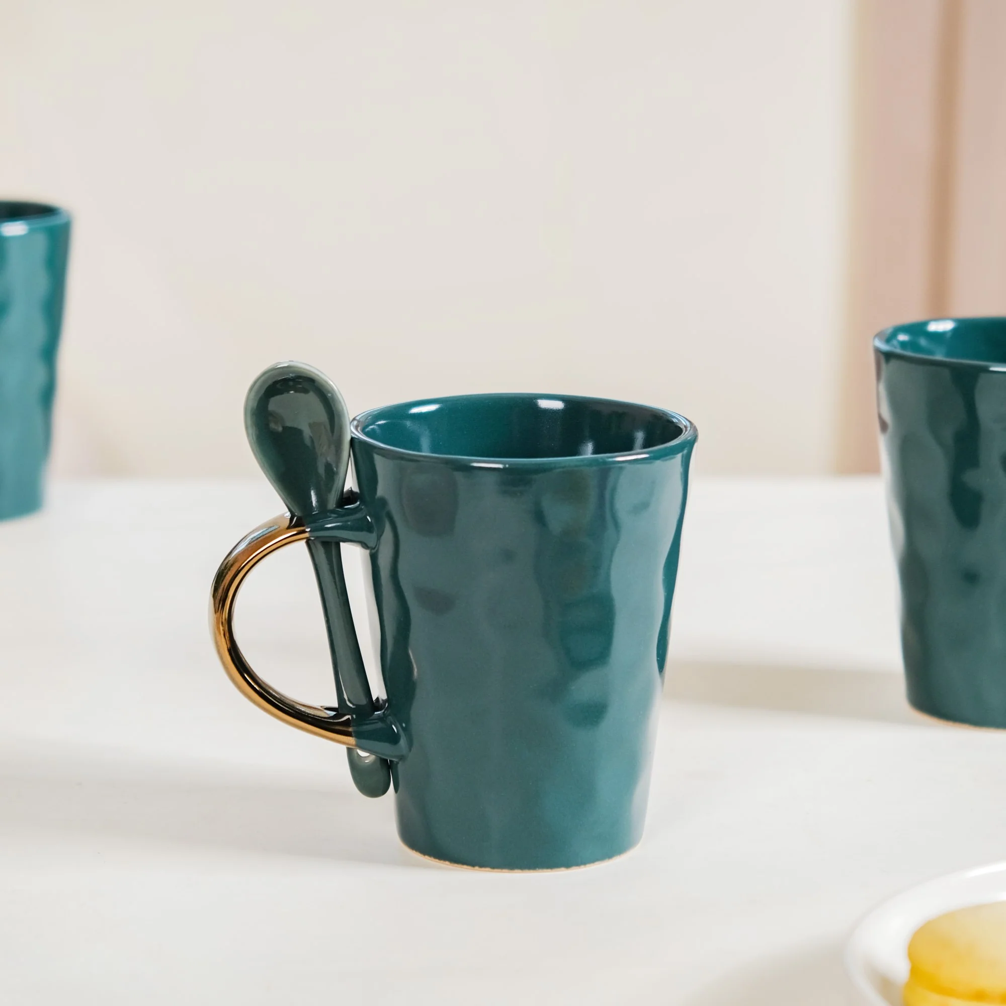 Cup With Spoon Set Of 6 Glossy Dark Green 350ml - Image 3