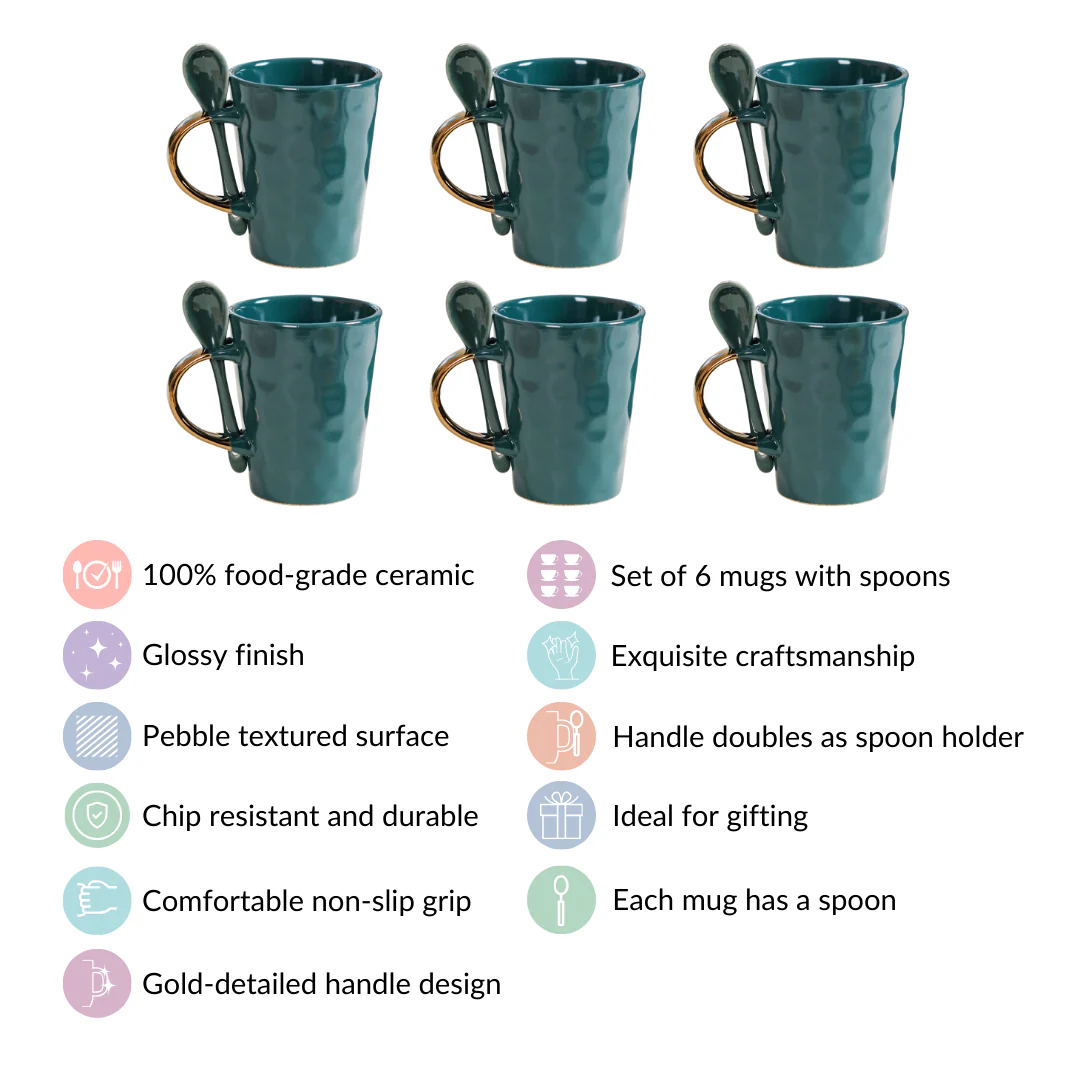 Cup With Spoon Set Of 6 Glossy Dark Green 350ml - Image 4