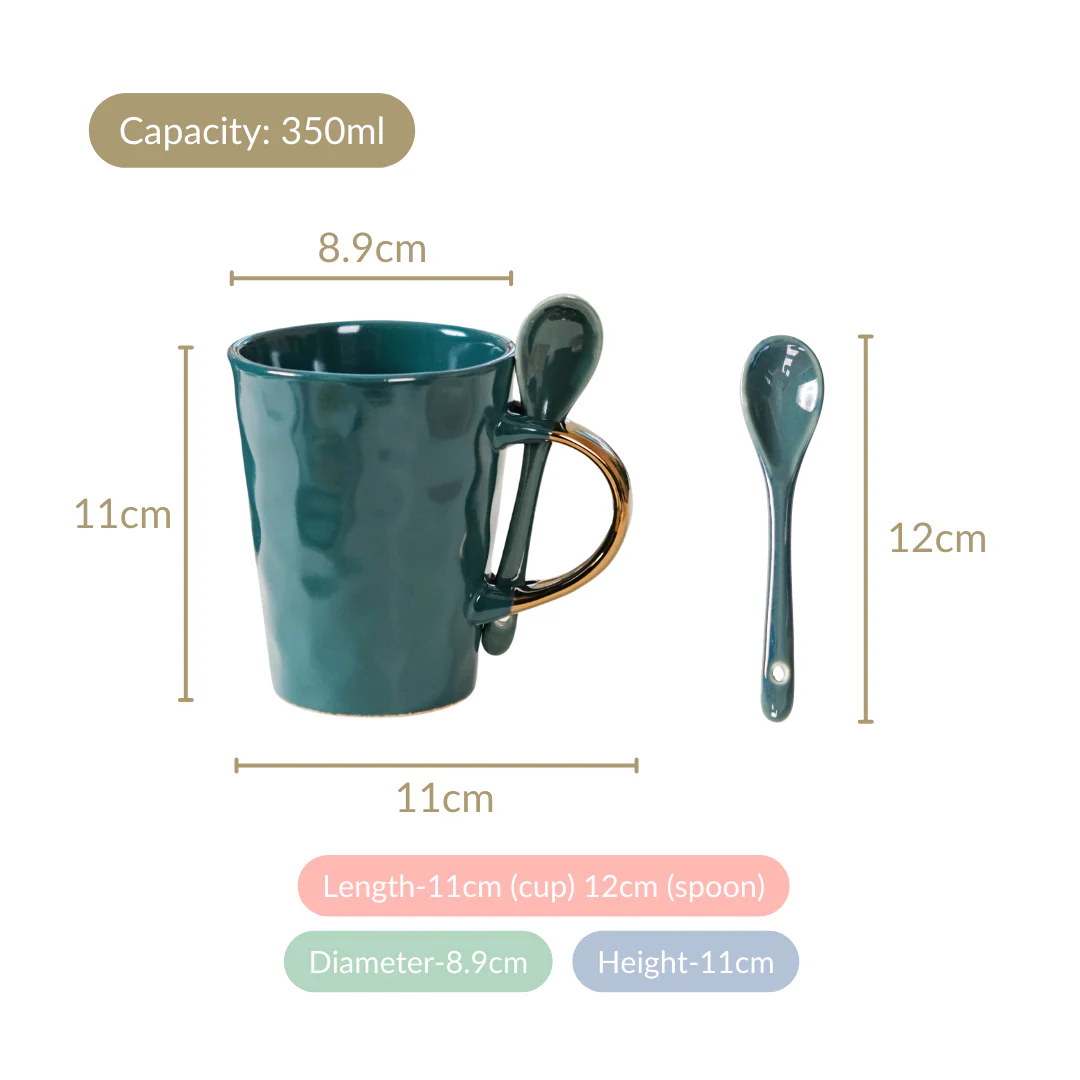Cup With Spoon Set Of 6 Glossy Dark Green 350ml - Image 5